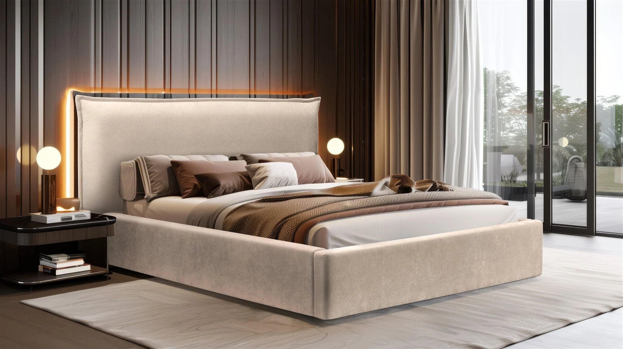 Polsterbett Doppelbett Bett AMADA 160x200cm in Stoff Ditra Hellbeige - Fun Möbel