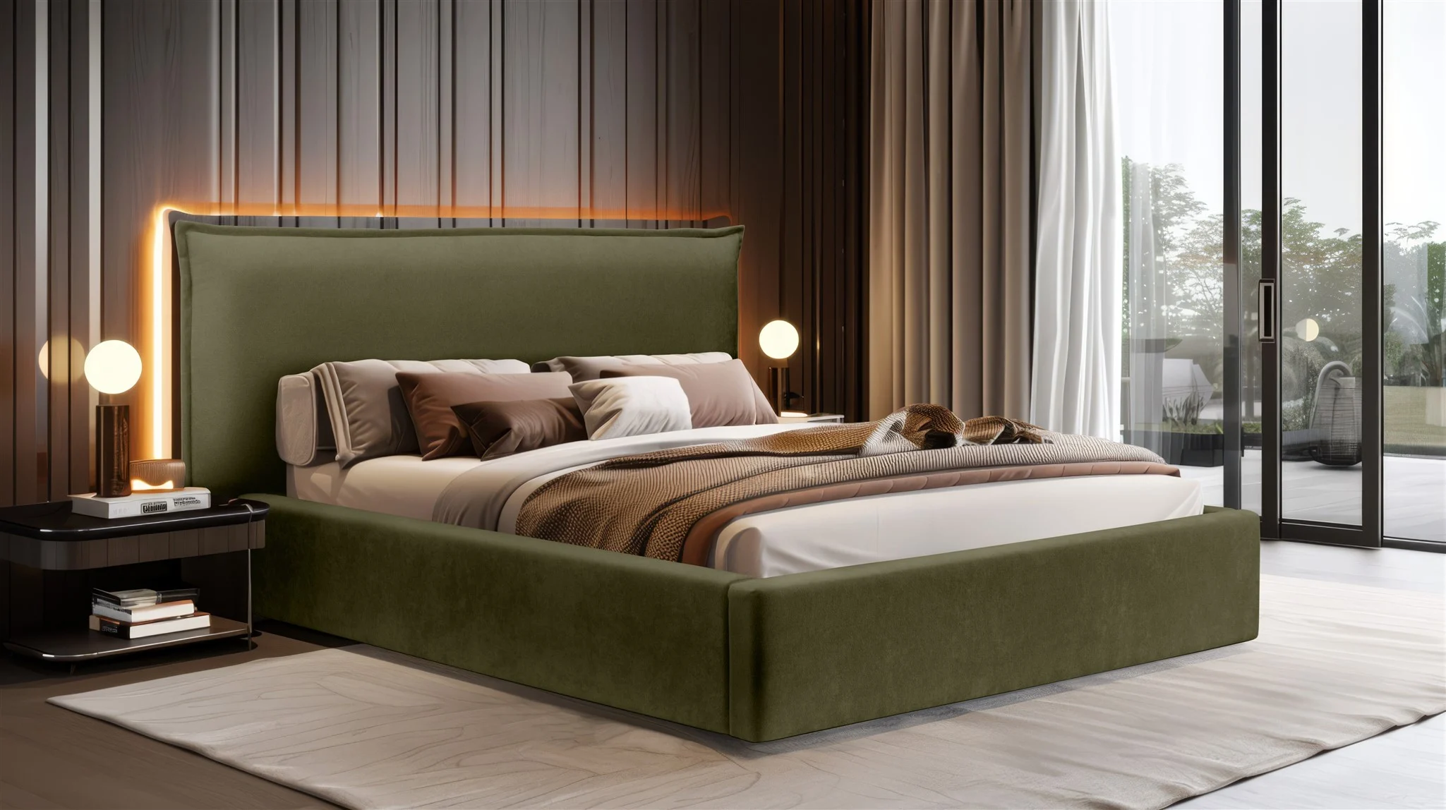 Polsterbett Doppelbett Bett AMADA 140x200cm in Stoff Ditra Grün - Fun Möbel