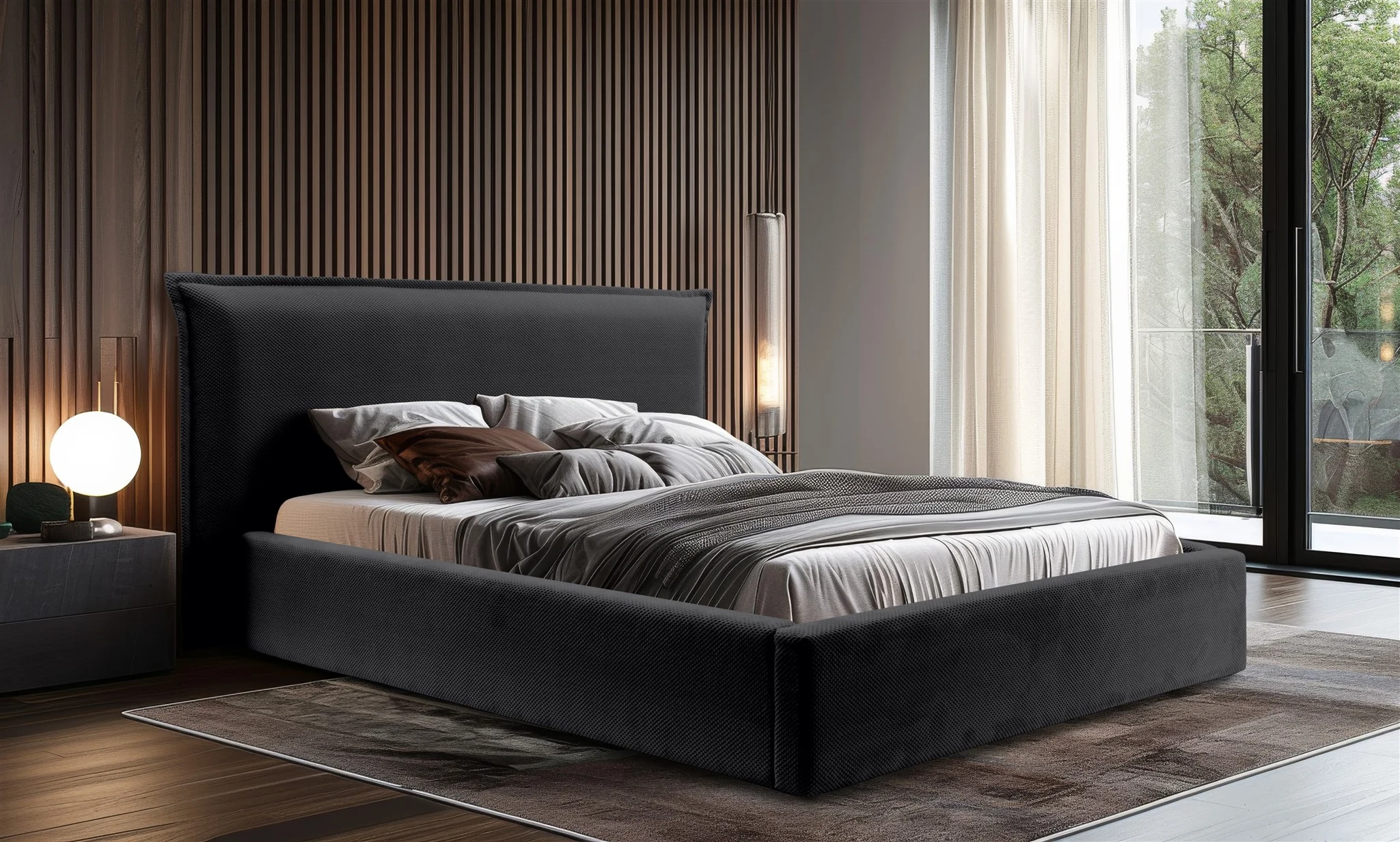 Polsterbett Doppelbett Bett AMADA 140x200cm in Stoff Pop Schwarz - Fun Möbel