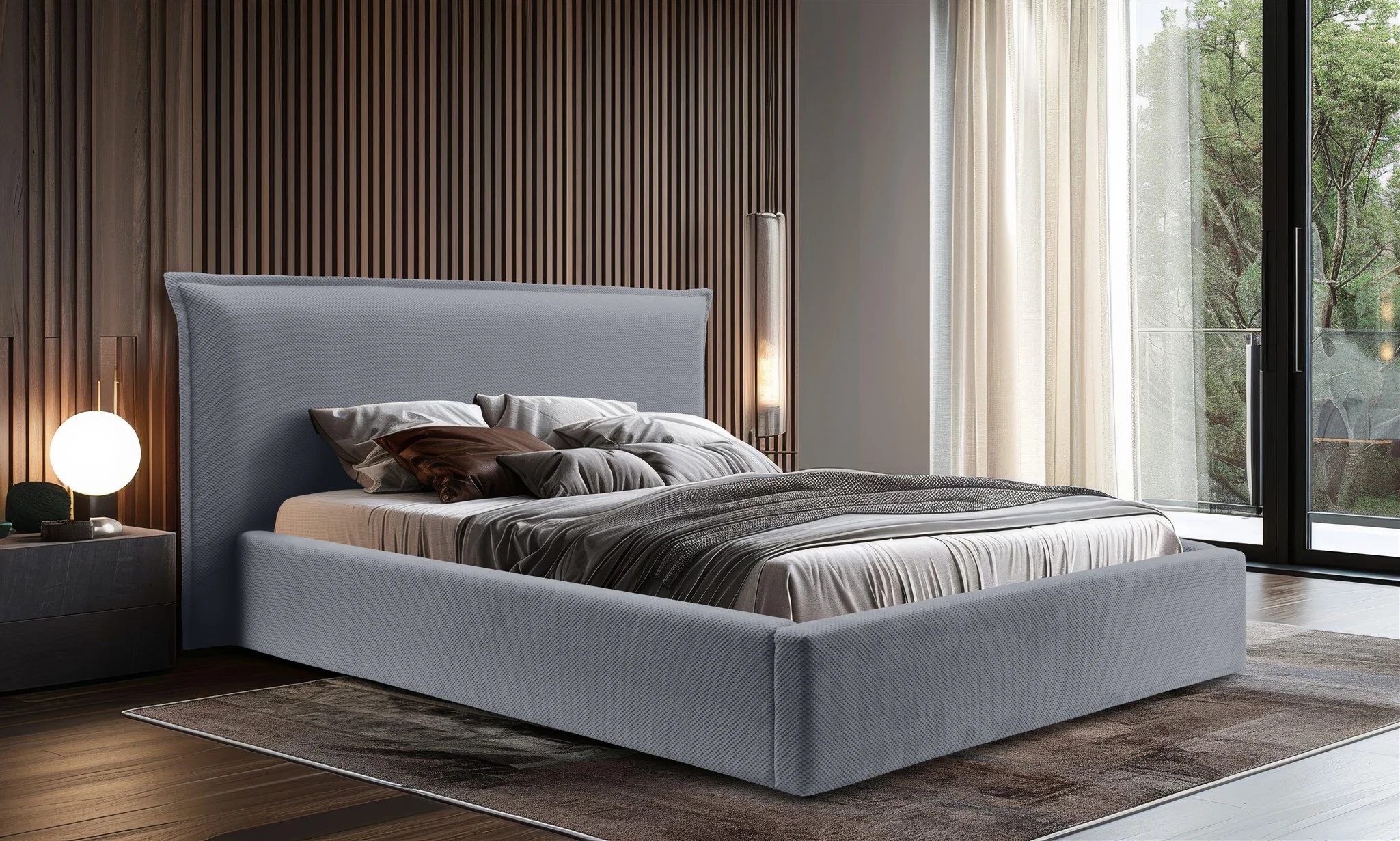 Polsterbett Doppelbett Bett AMADA 160x200cm in Stoff Pop Grau - Fun Möbel