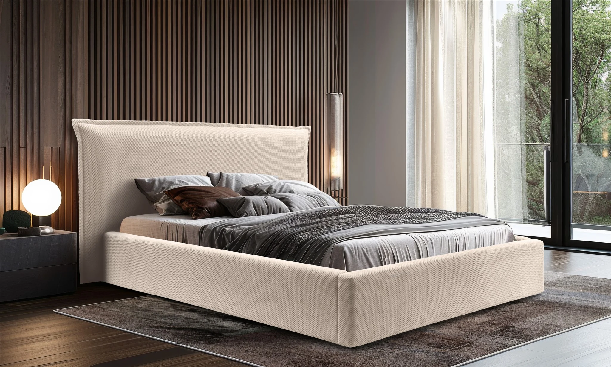 Polsterbett Doppelbett Bett AMADA 140x200cm in Stoff Pop Beige - Fun Möbel