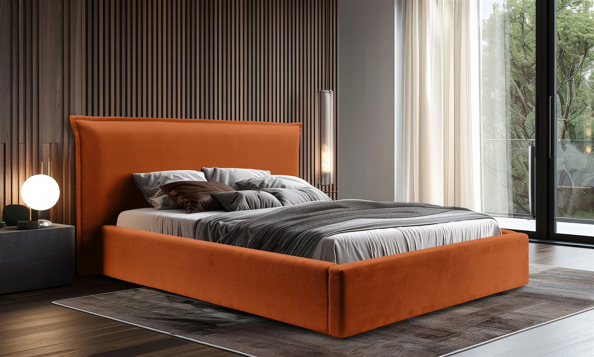 Polsterbett Doppelbett Bett AMADA 140x200cm in Stoff Pop Kupfer - Fun Möbel