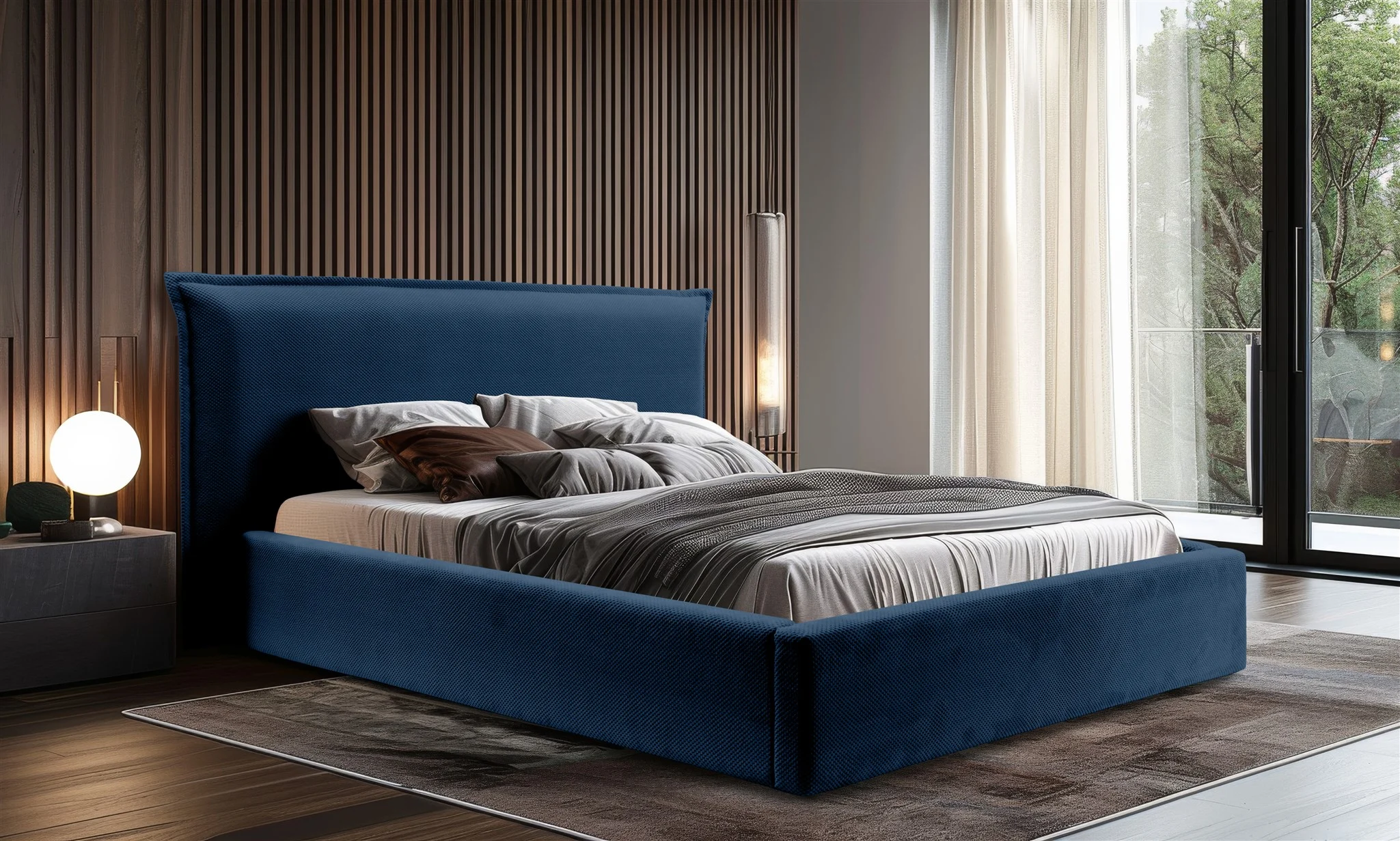 Polsterbett Doppelbett Bett AMADA 140x200cm in Stoff Pop Blau - Fun Möbel