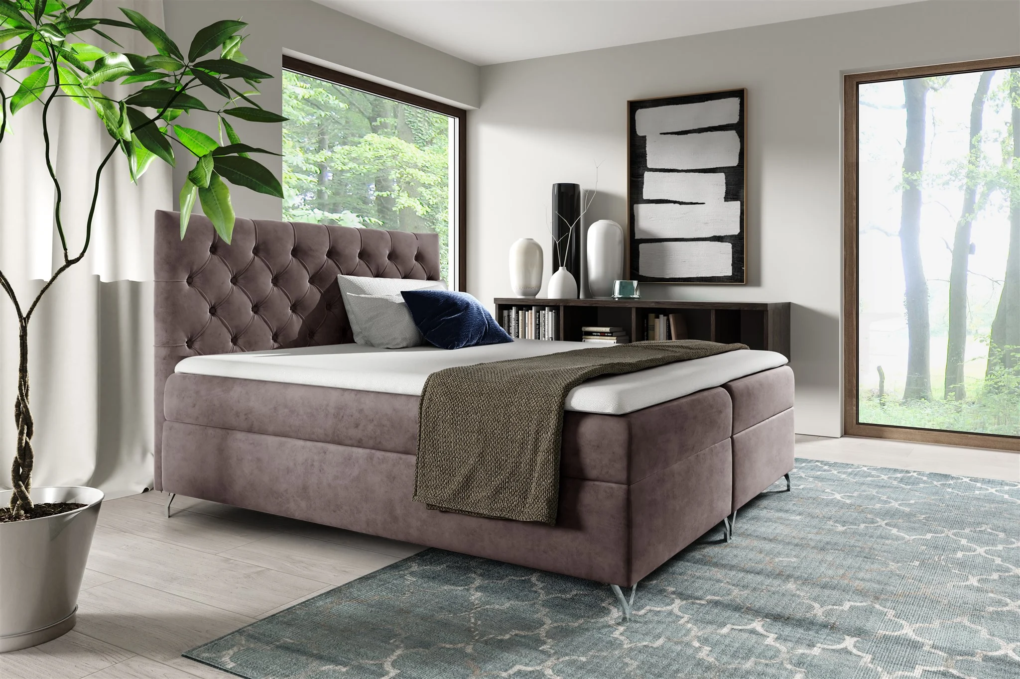 Boxspringbett Schlafzimmerbett AMBRE 120x200cm in Stoff Fresh Blassbraun - Fun Moebel