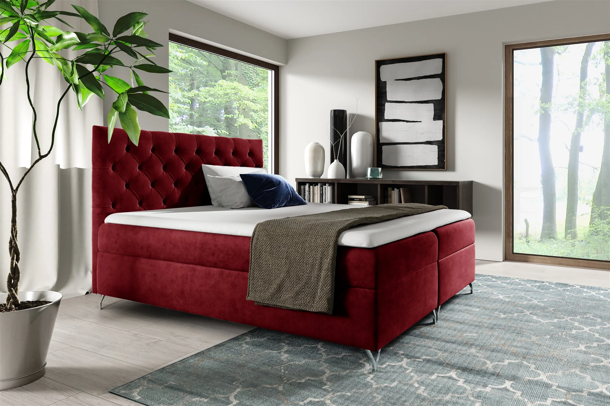 Boxspringbett Schlafzimmerbett AMBRE 120x200cm in Stoff Fresh Rot - Fun Moebel