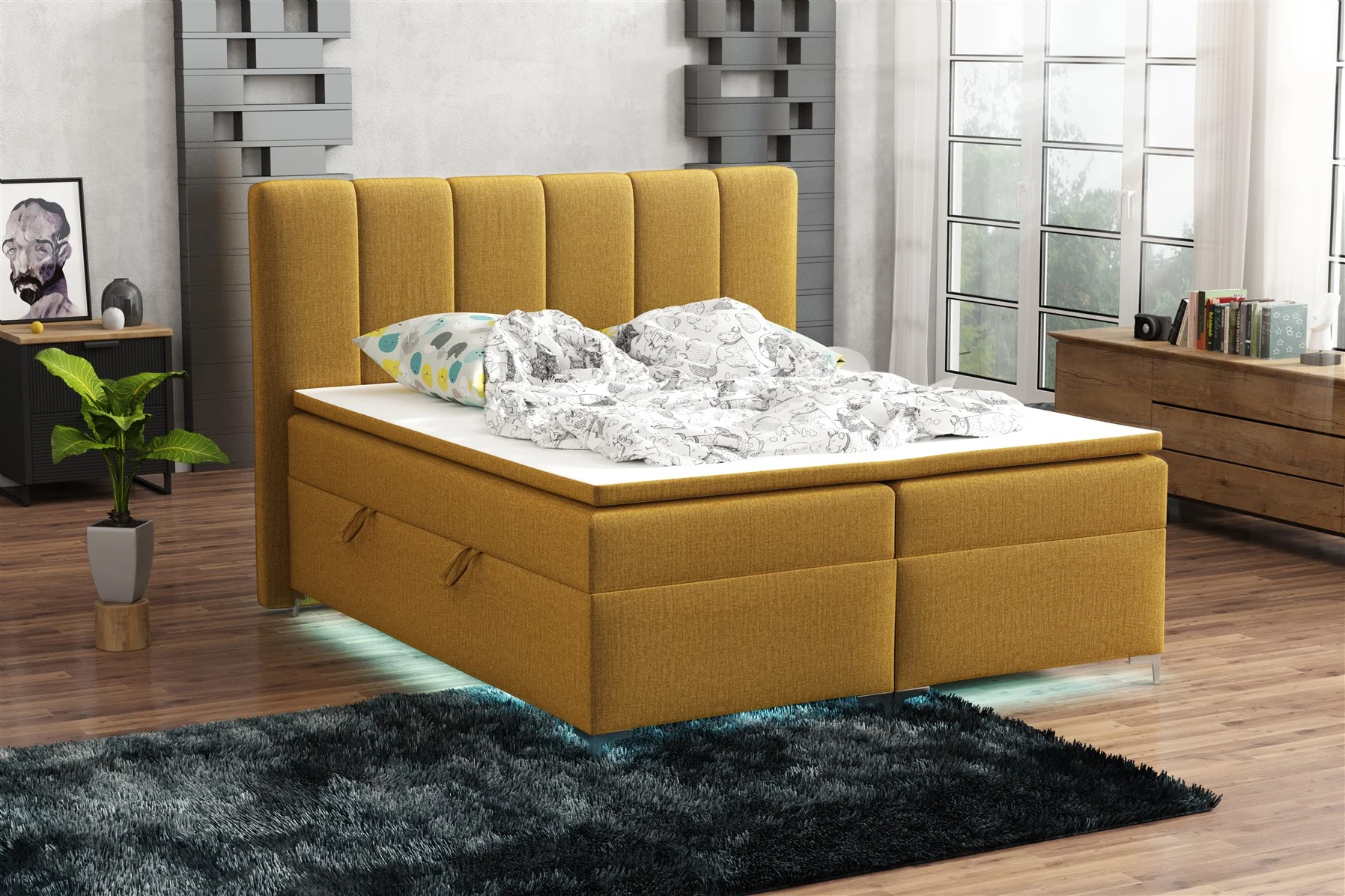 Boxspringbett Schlafzimmerbett ANGEL 160x200cm Stoff Monolith inkl.Bettkasten - Fun Moebel