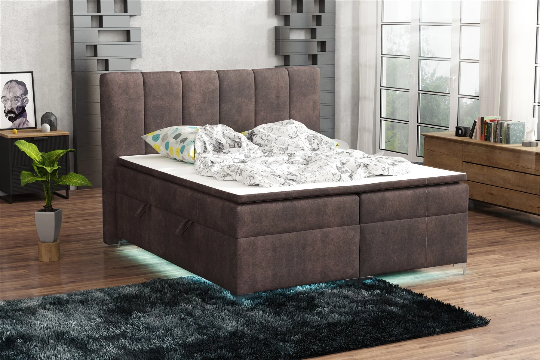 Boxspringbett Schlafzimmerbett ANGEL 140x200cm Stoff Preston inkl.Bettkasten - Fun Moebel