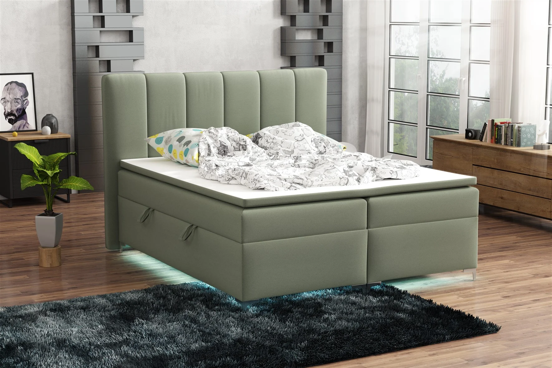 Boxspringbett Schlafzimmerbett ANGEL 180x200cm inkl.Bettkasten/ LED - Fun Moebel