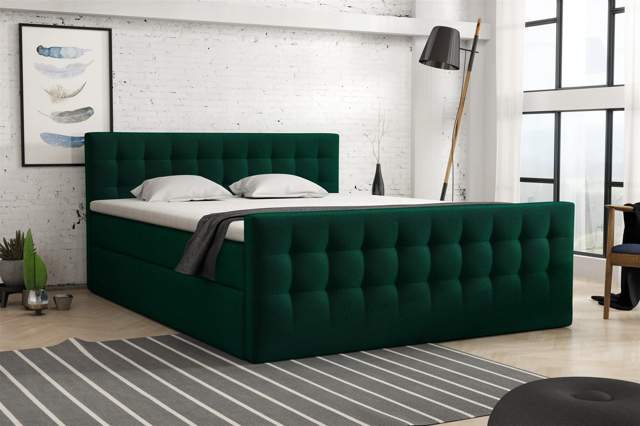 Boxspringbett Schlafzimmerbett ANKER 180x200cm in Stoff Monolith Grün - Fun Moebel