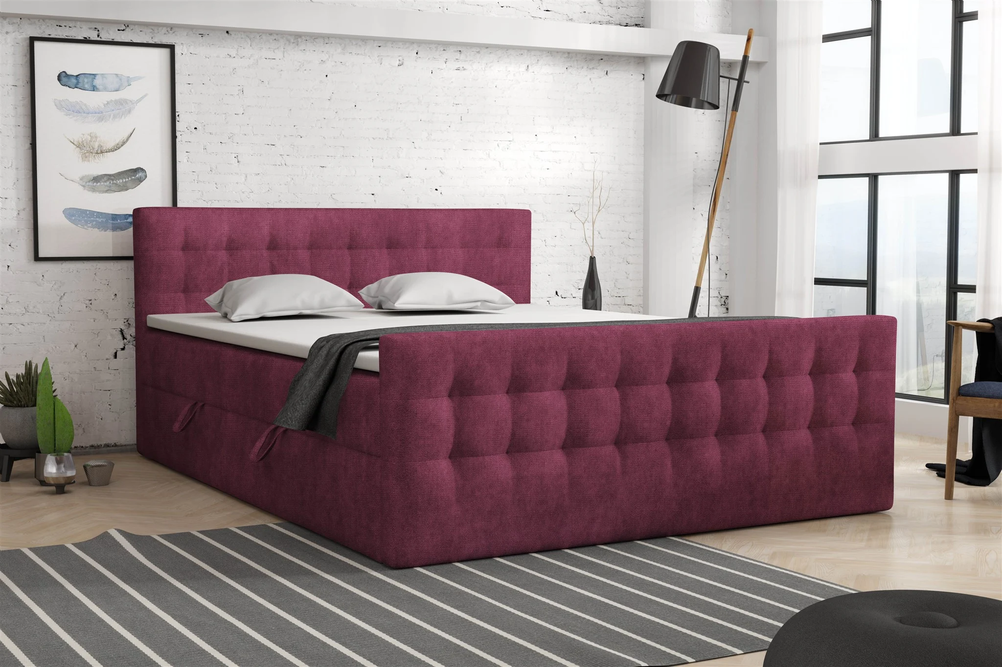 Boxspringbett Schlafzimmerbett ANKER 140x200cm in Stoff Perfect Harmony Bordeaux - Fun Moebel
