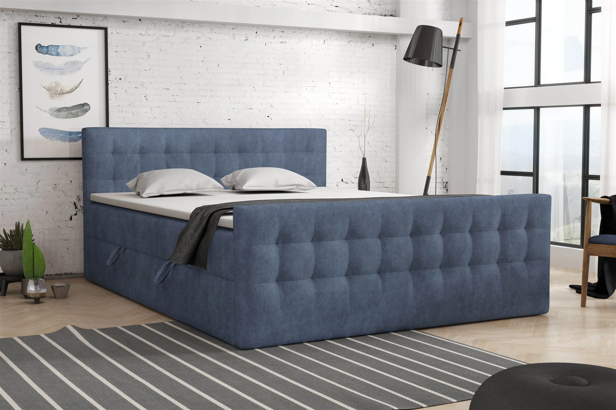 Boxspringbett Schlafzimmerbett ANKER 160x200cm in Stoff Perfect Harmony Blau - Fun Moebel