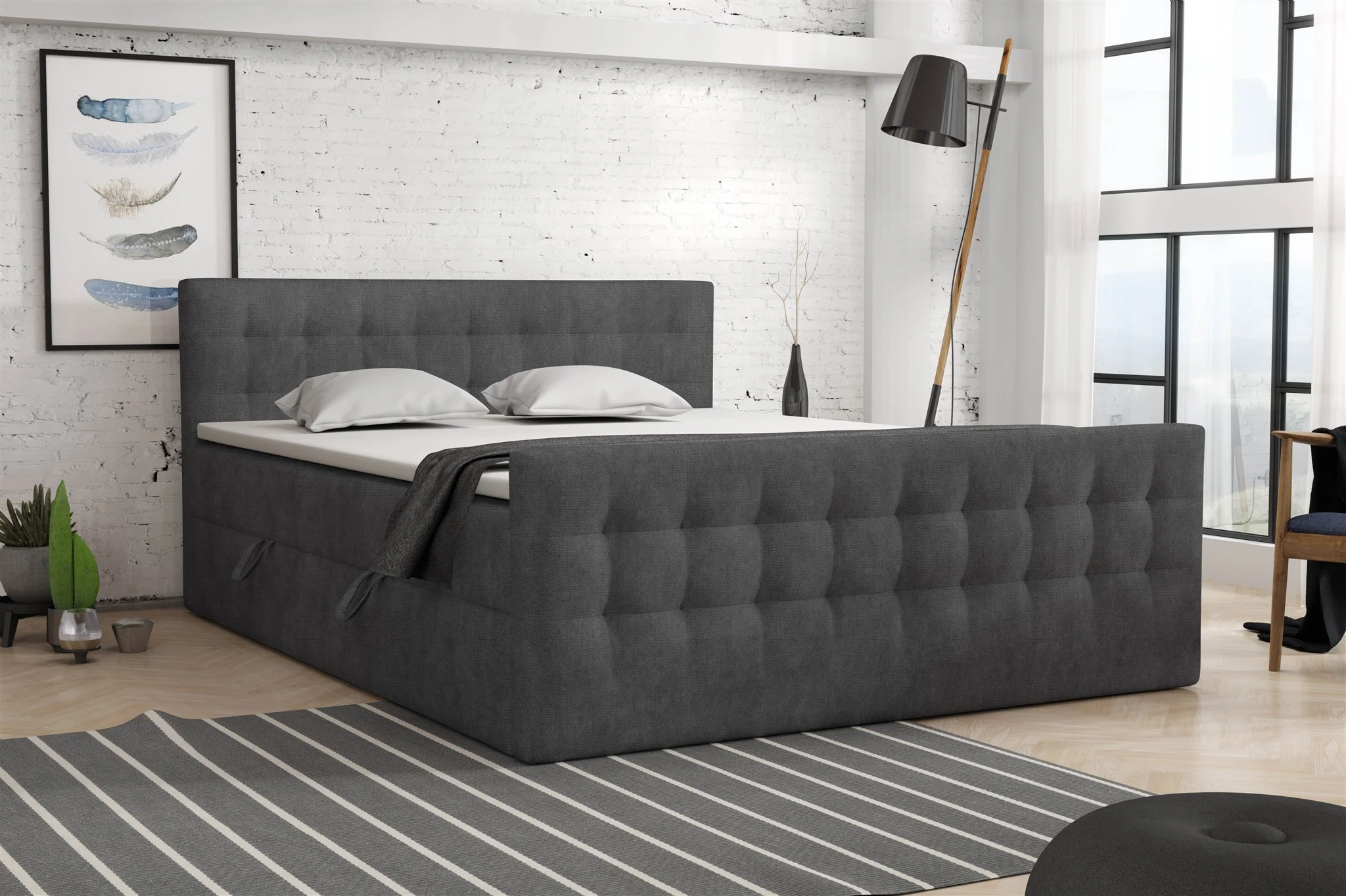 Boxspringbett Schlafzimmerbett ANKER 140x200cm Stoff Perfect Harmony Dunkelgrau - Fun Moebel