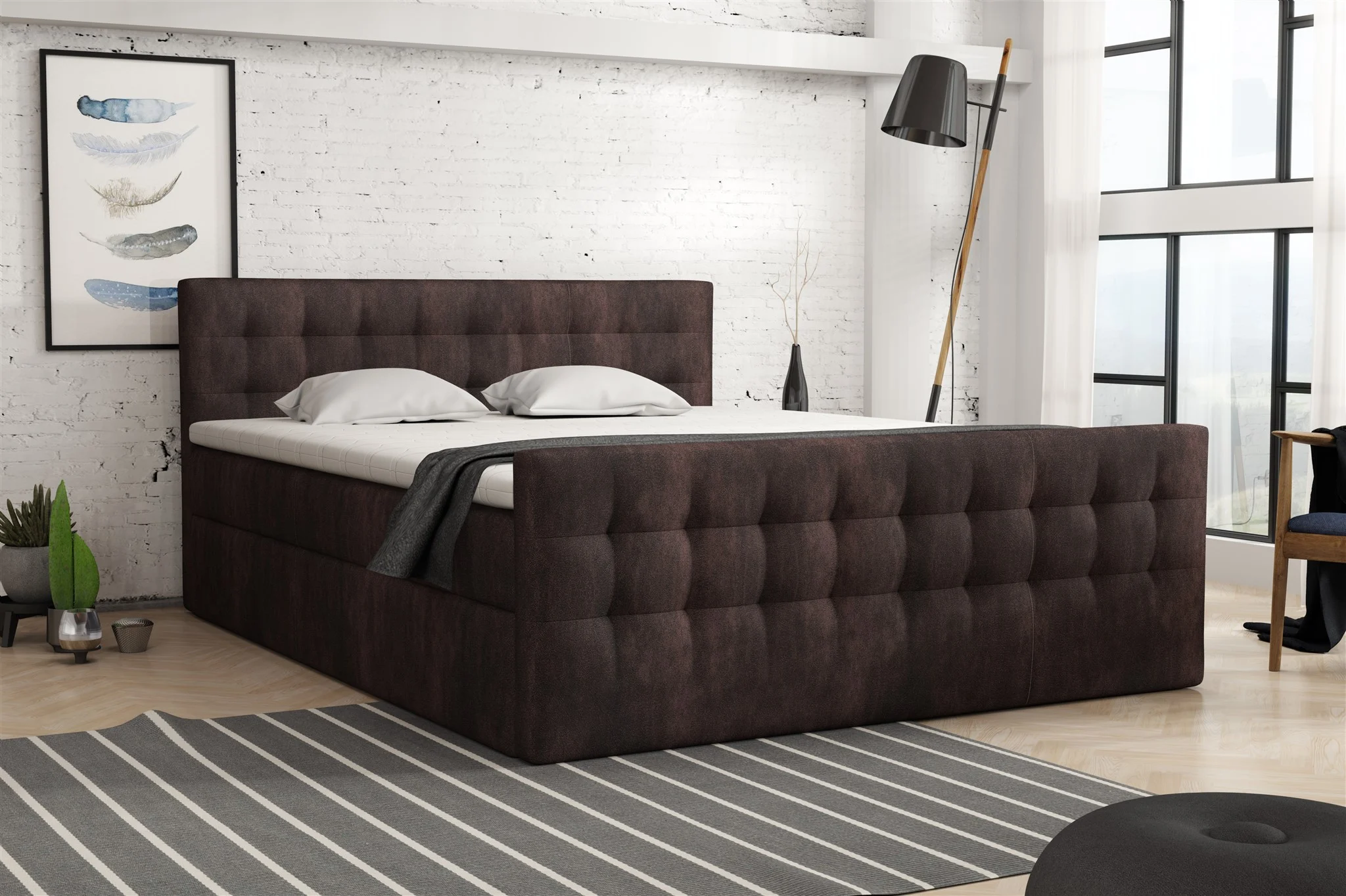 Boxspringbett Schlafzimmerbett ANKER 140x200cm in Stoff Preston Dunkelbraun - Fun Moebel