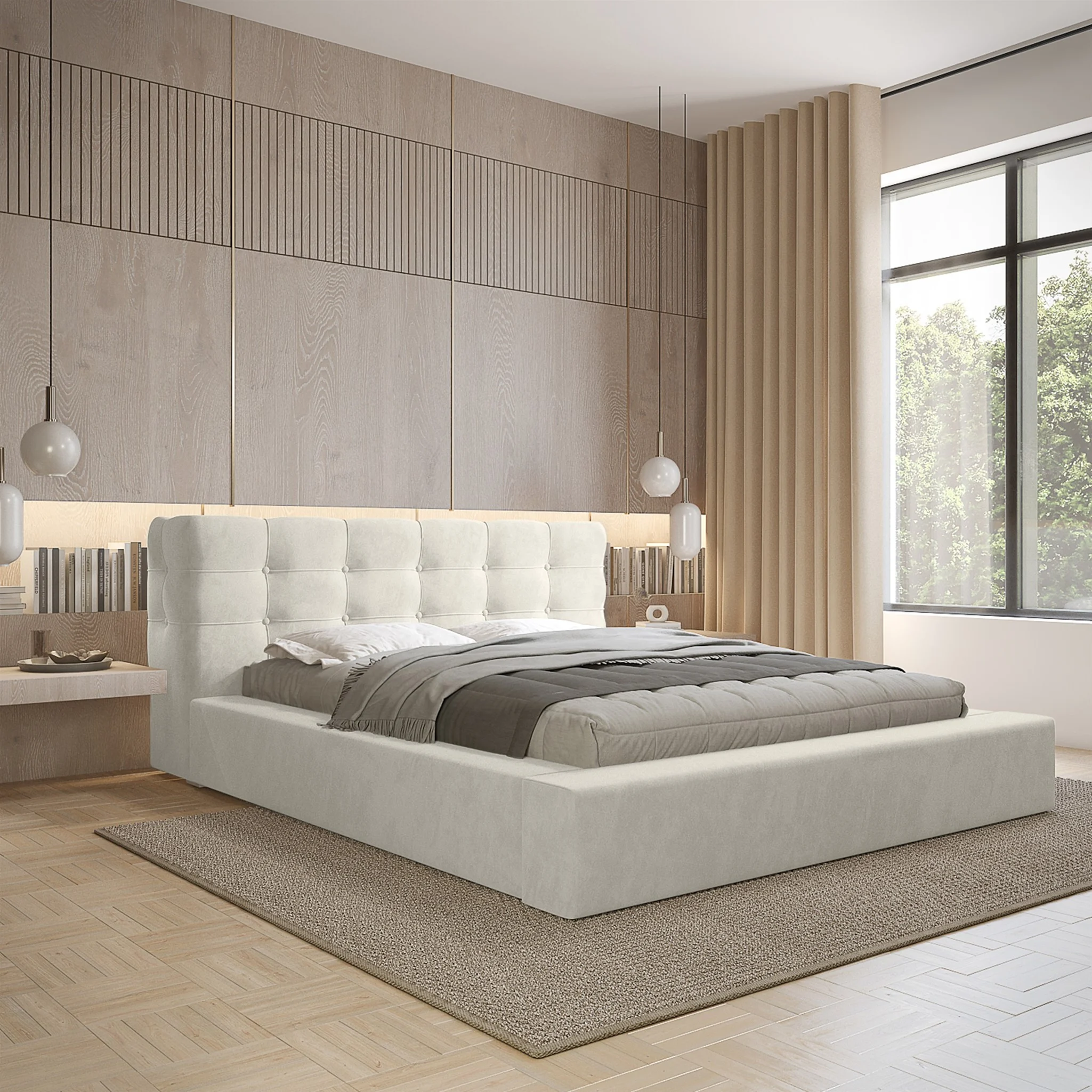 Polsterbett Doppelbett ANTONIO 180x200cm in Stoff Ditra Creme - Fun Möbel