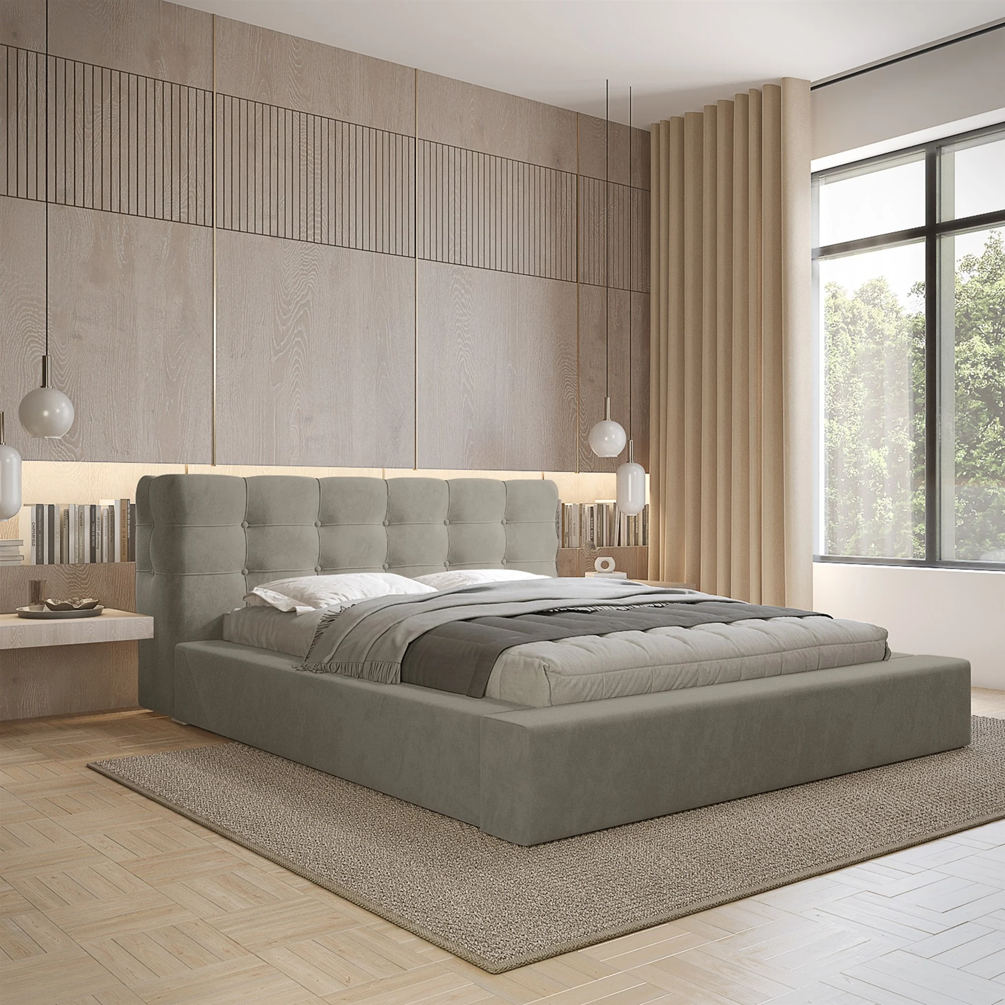 Polsterbett Doppelbett ANTONIO Komplettset 180x200cm in Stoff Ditra Graubeige - Fun Möbel