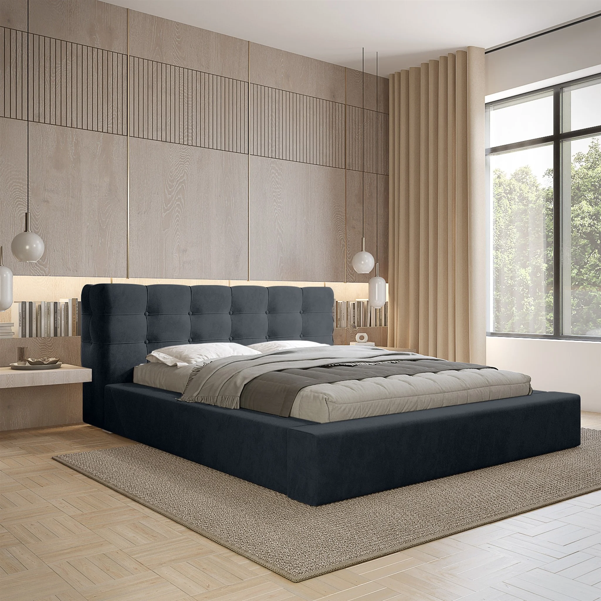 Polsterbett Doppelbett ANTONIO Komplettset 160x200cm in Stoff Ditra Blau - Fun Möbel
