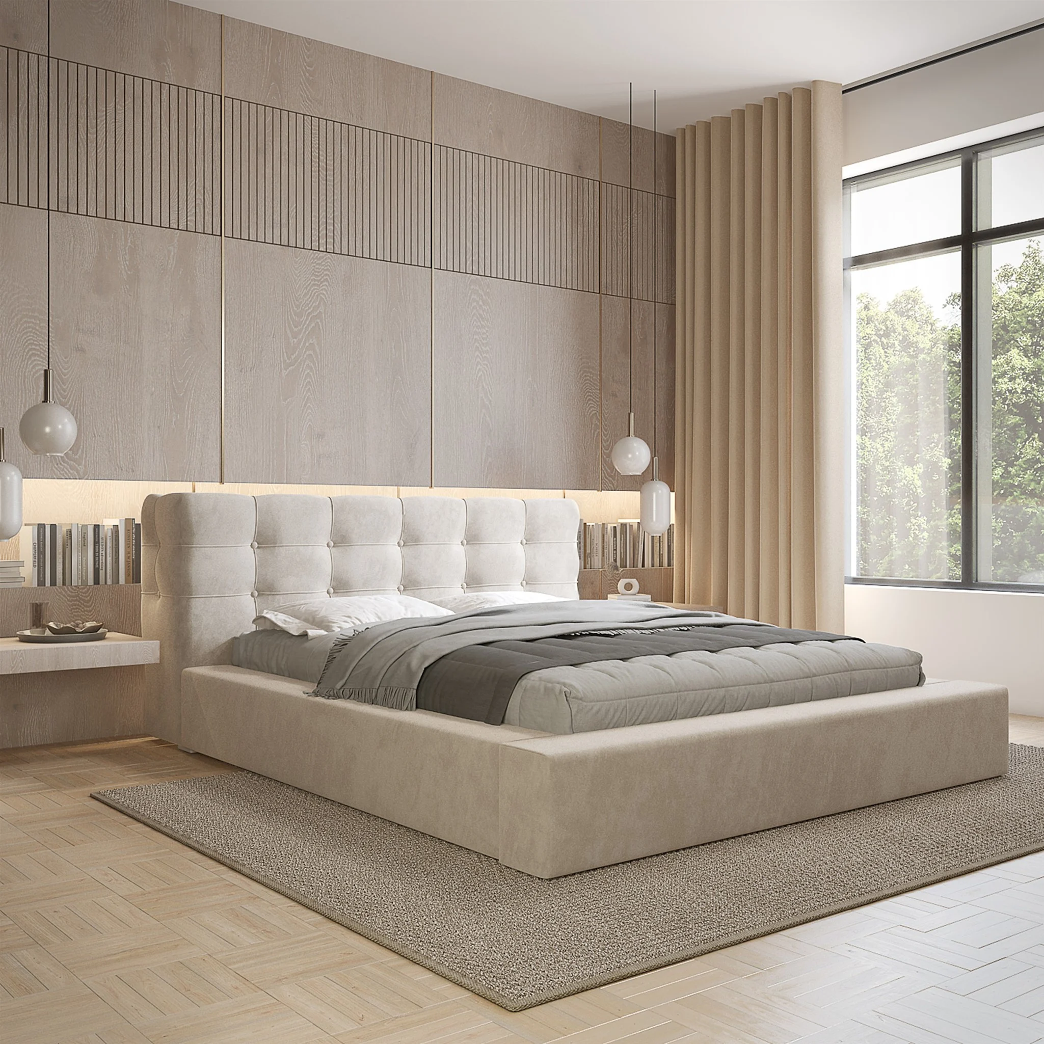 Polsterbett Doppelbett ANTONIO Komplettset 160x200cm in Stoff Ditra Beige - Fun Möbel