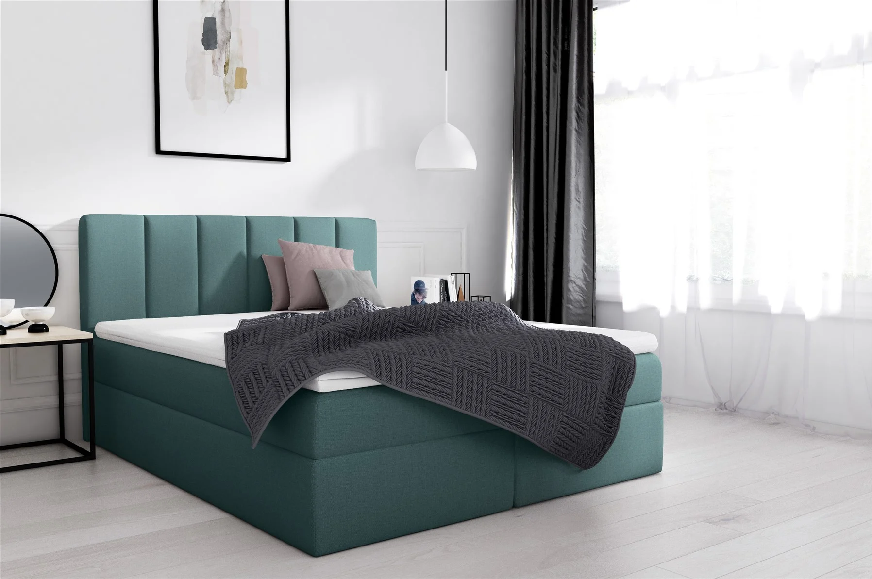 Boxspringbett Schlafzimmerbett ARIA 200x200cm in Stoff Inari inkl. Bettkasten - Fun Möbel