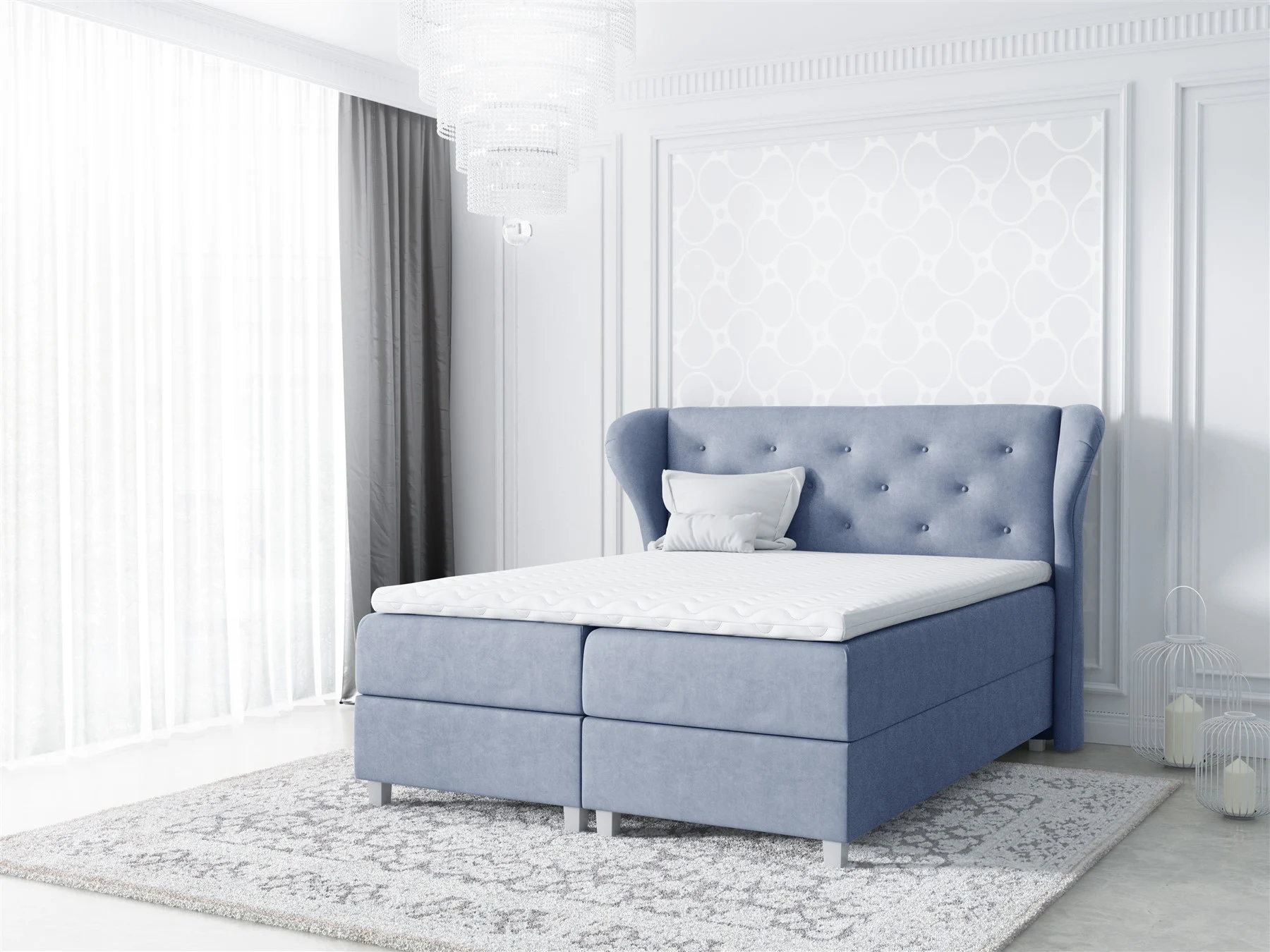 Boxspringbett Schlafzimmerbett ARIANNA 120x200cm Stoff Hellblau - Fun Moebel
