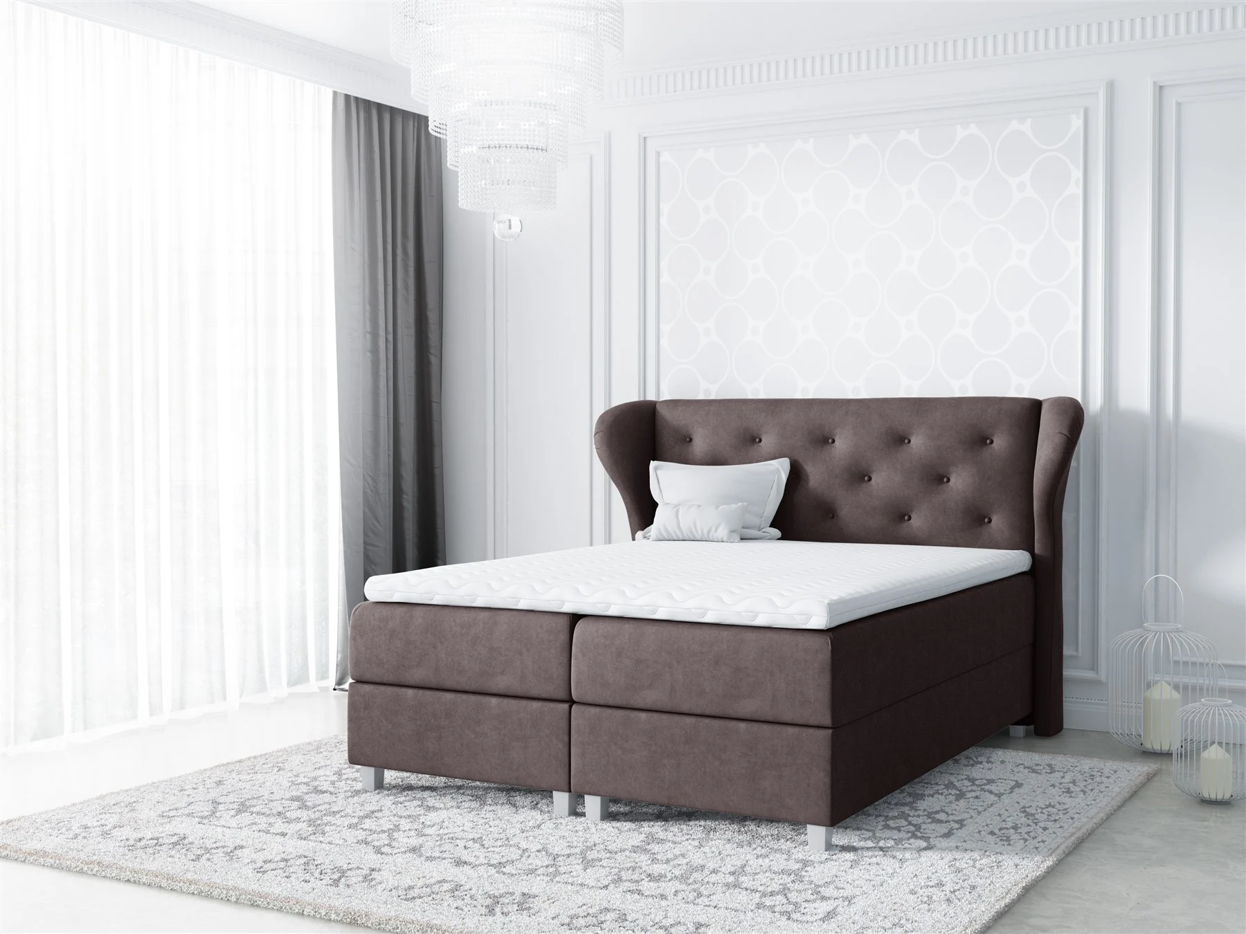 Boxspringbett Schlafzimmerbett ARIANNA 120x200cm Stoff Braun - Fun Moebel