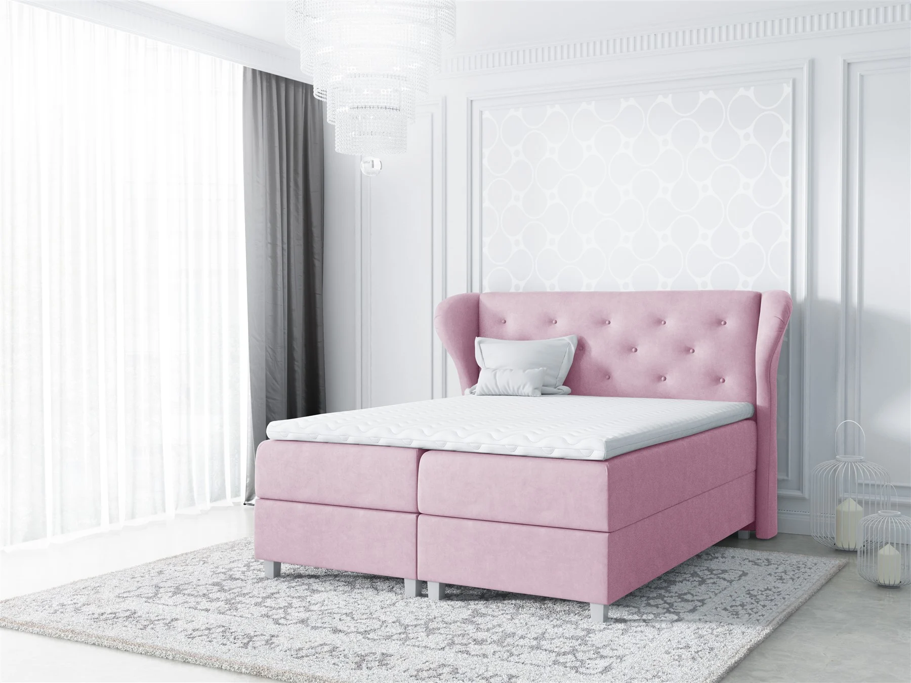Boxspringbett Schlafzimmerbett ARIANNA 180x200cm Stoff Rose - Fun Moebel