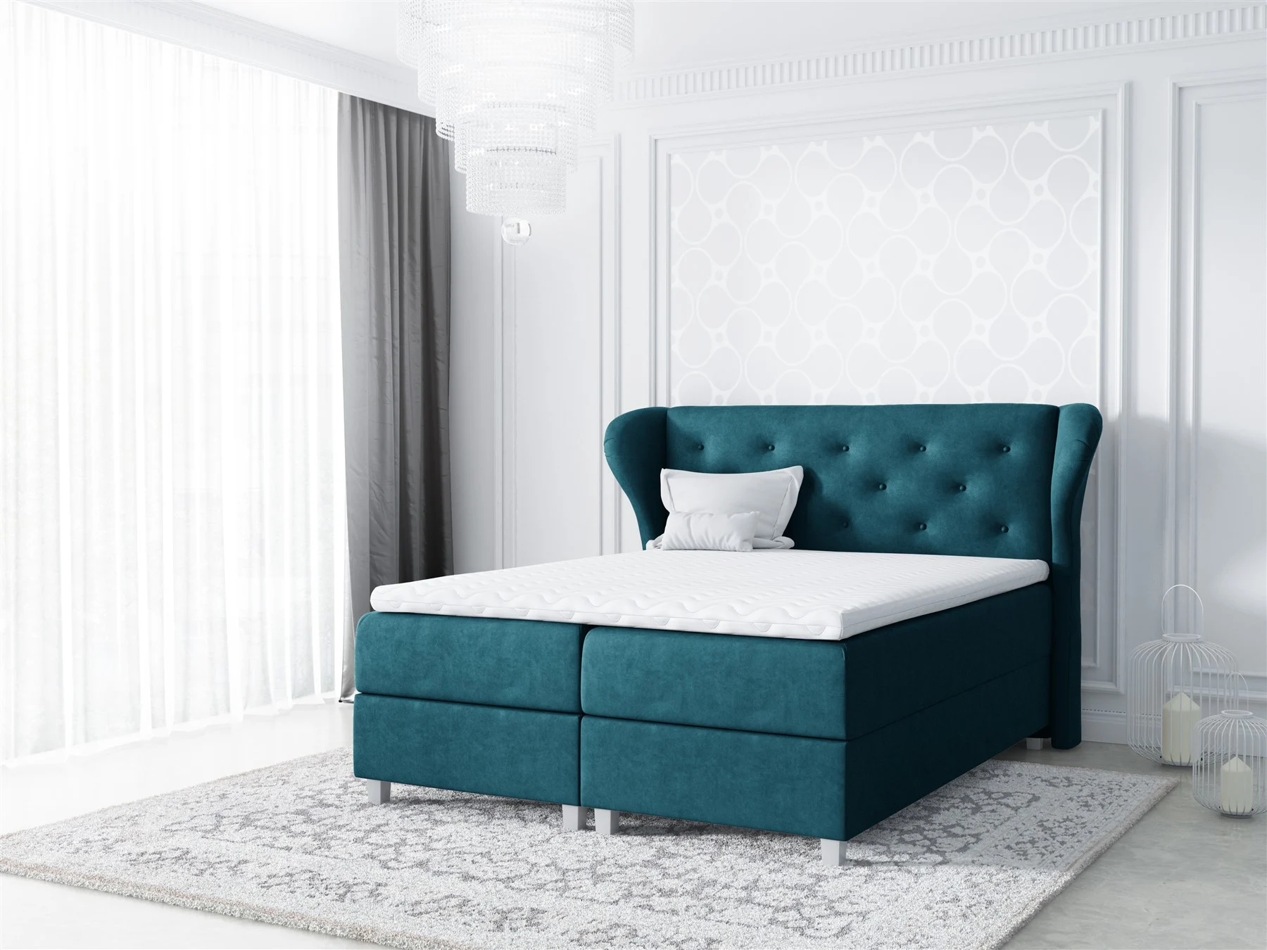 Boxspringbett Schlafzimmerbett ARIANNA 180x200cm Stoff Türkis - Fun Moebel