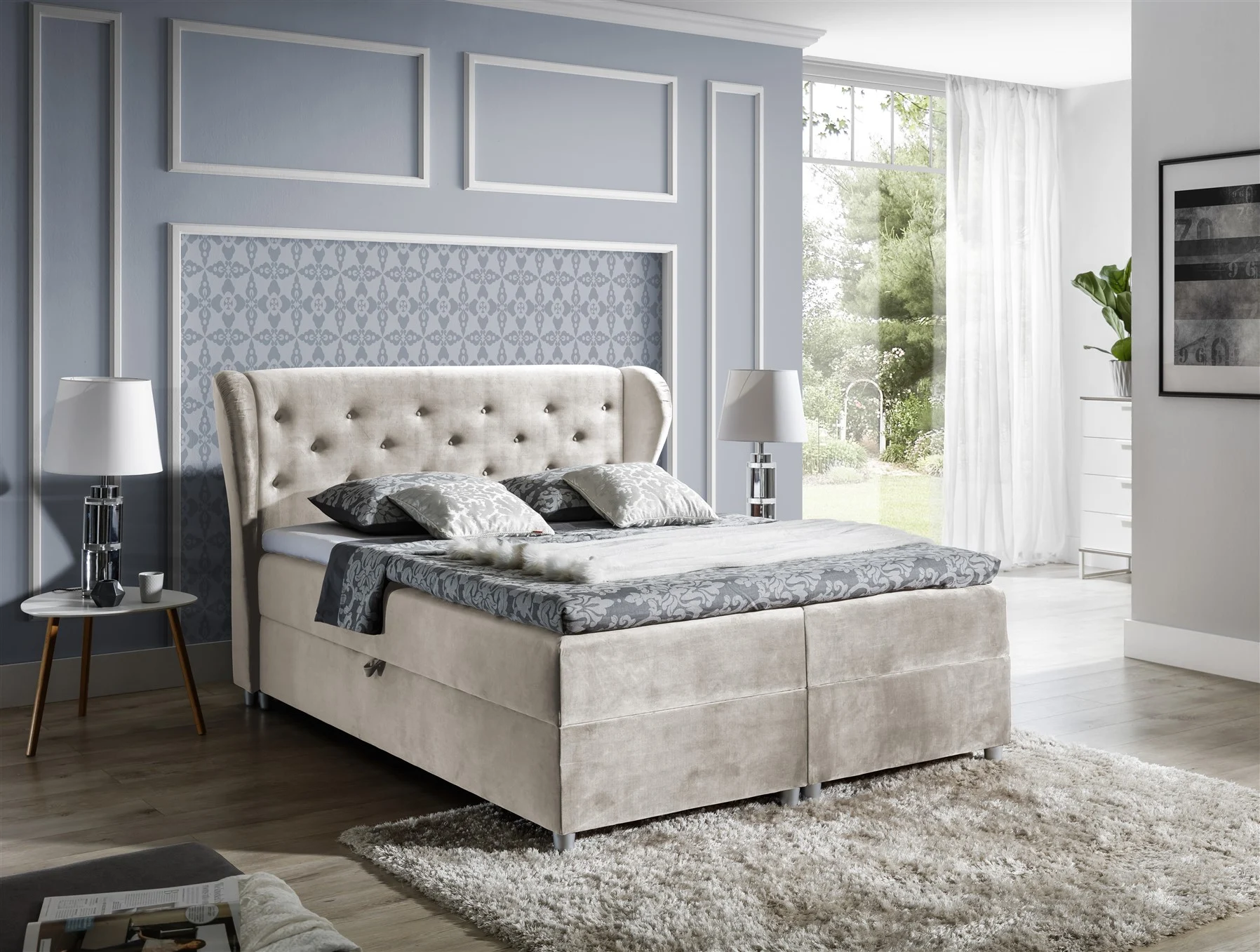 Boxspringbett Schlafzimmerbett ARIANNA 120x200cm Stoff Beige - Fun Moebel