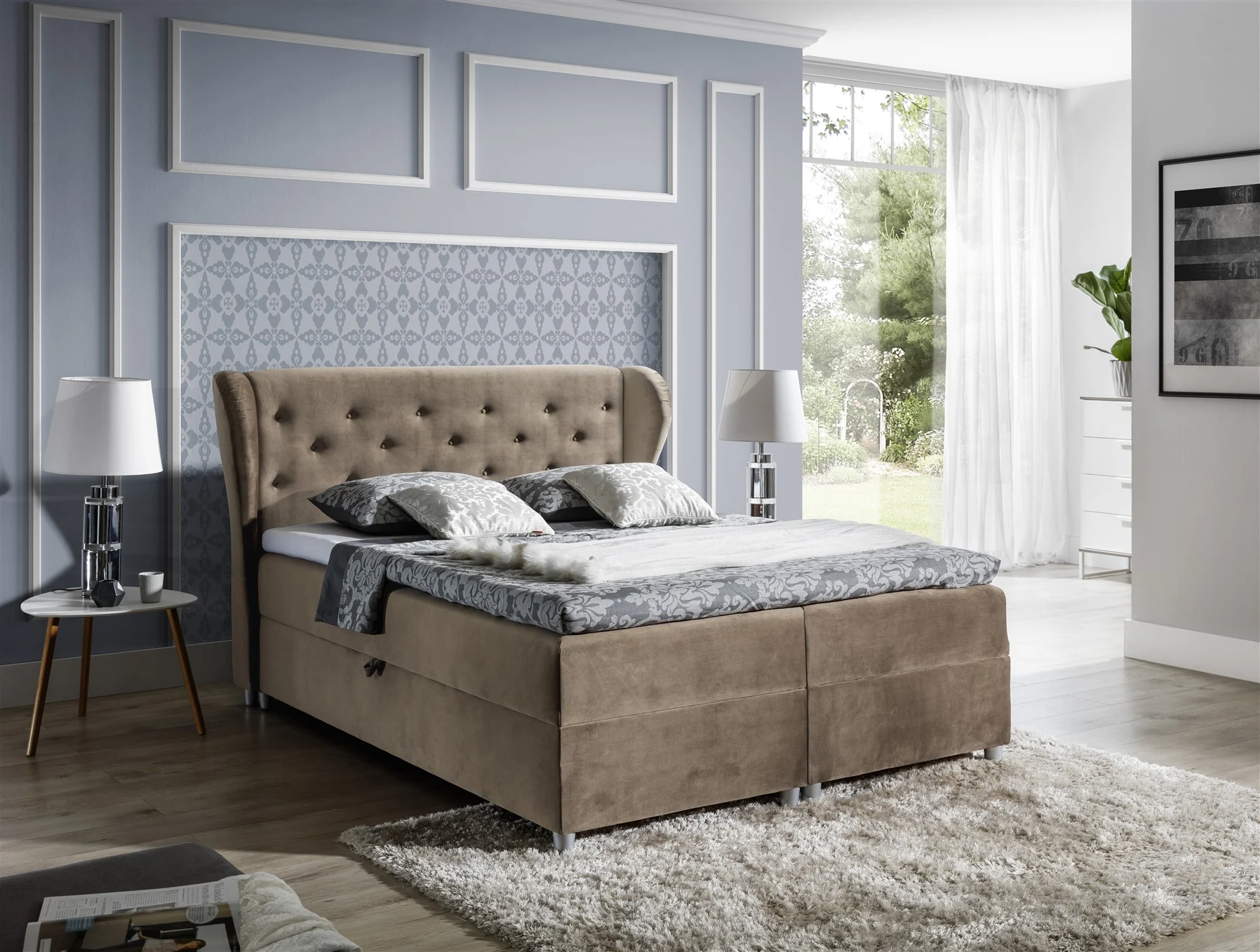 Boxspringbett Schlafzimmerbett ARIANNA 120x200cm Stoff Hellbraun - Fun Moebel