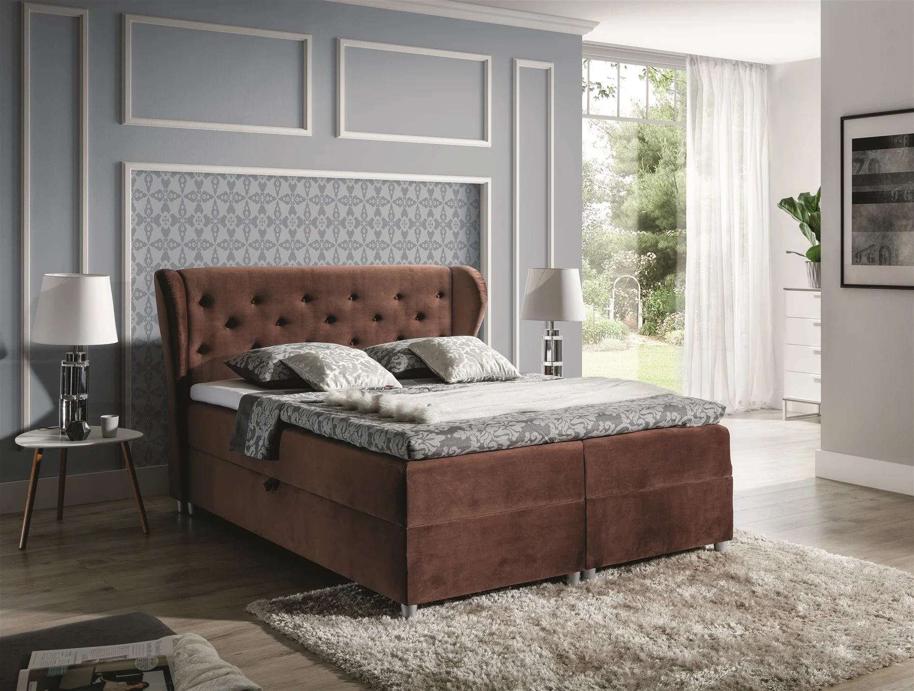 Boxspringbett Schlafzimmerbett ARIANNA 120x200cm Stoff Moca - Fun Moebel