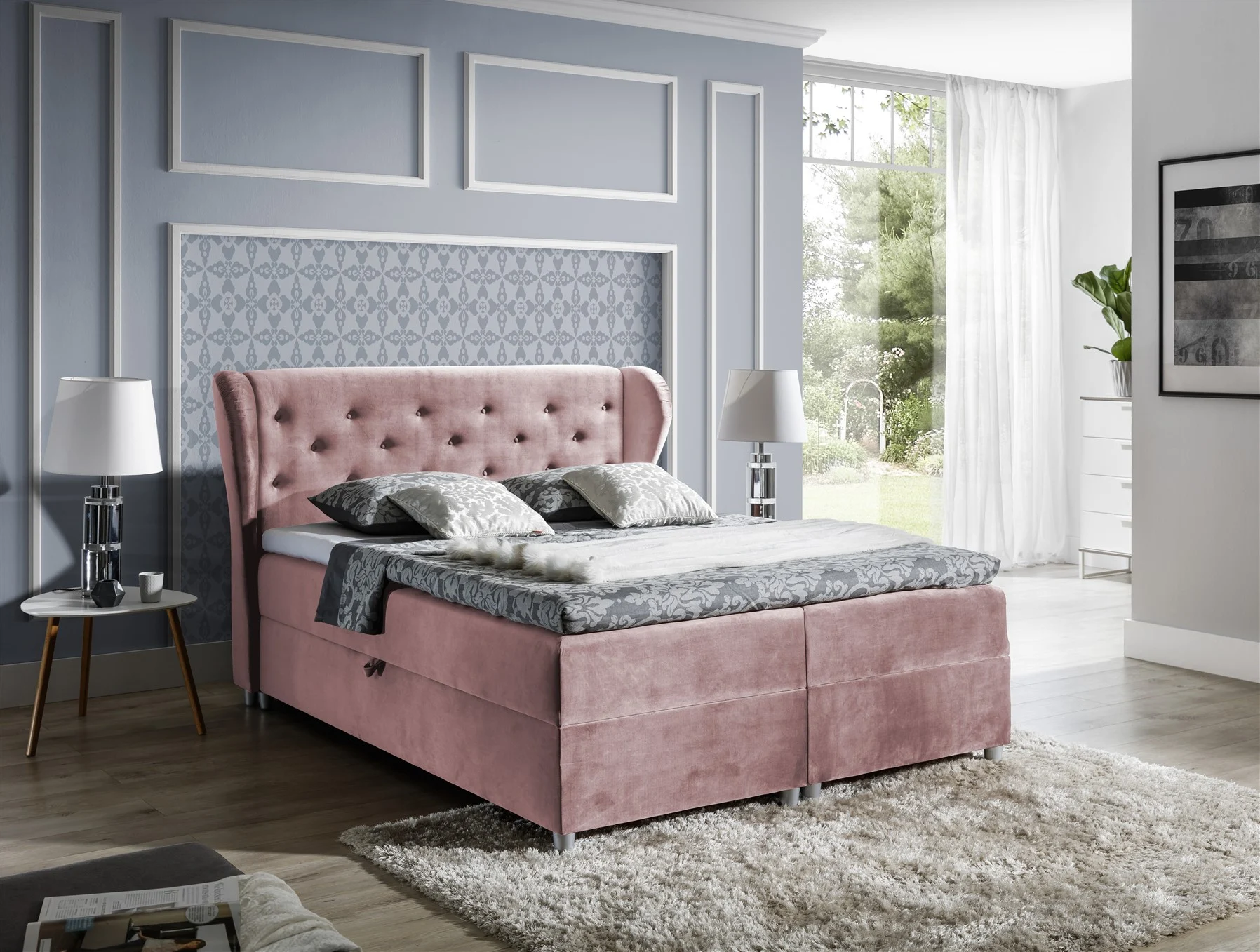 Boxspringbett Schlafzimmerbett ARIANNA 120x200cm Stoff Solonrose - Fun Moebel