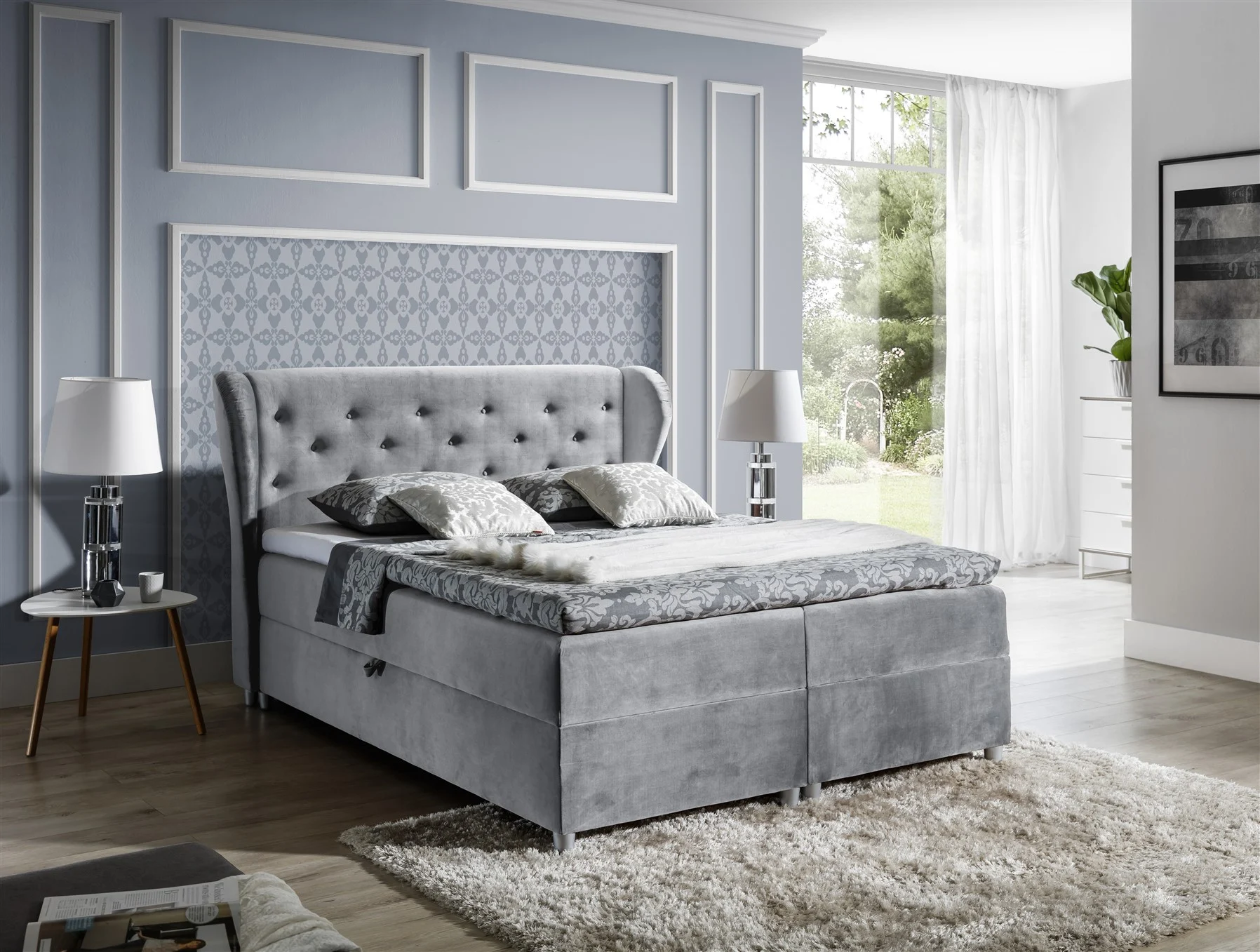 Boxspringbett Schlafzimmerbett ARIANNA 120x200cm Stoff Grau - Fun Moebel