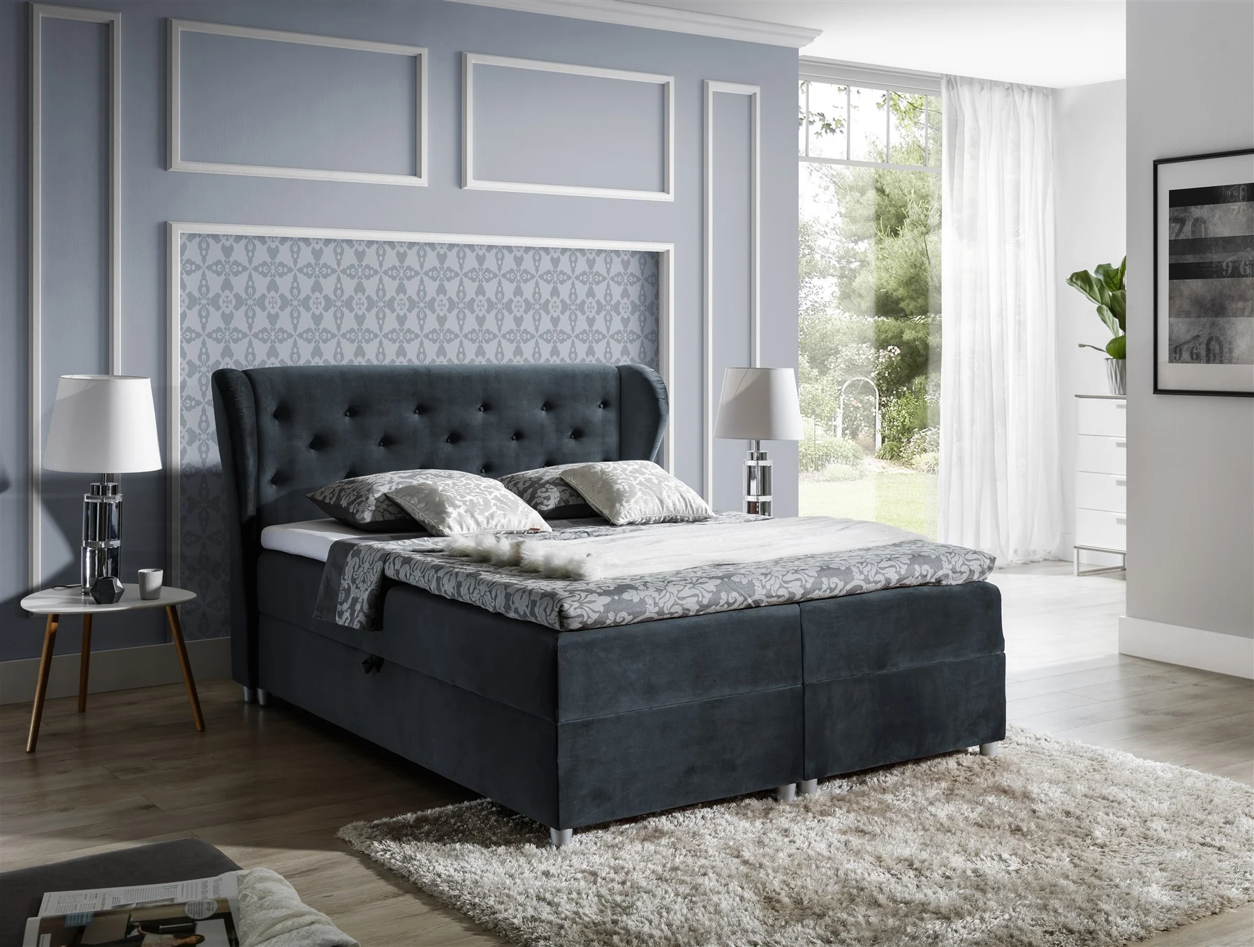 Boxspringbett Schlafzimmerbett ARIANNA 120x200cm Stoff Anthrazitgrau - Fun Moebel