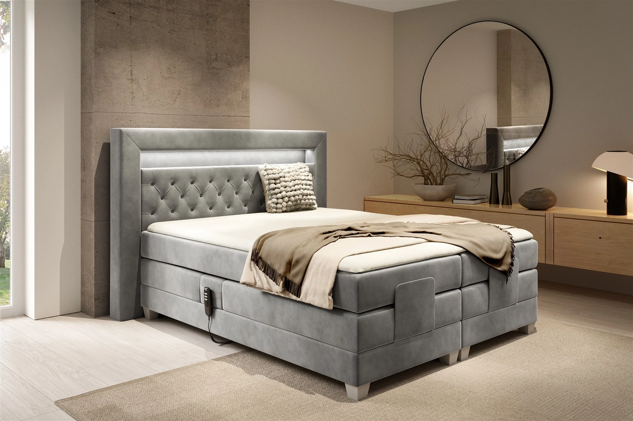 Boxspringbett Elektrisch Bett ARMANDO 120x200cm in Stoff Fresh Grau - Fun Möbel