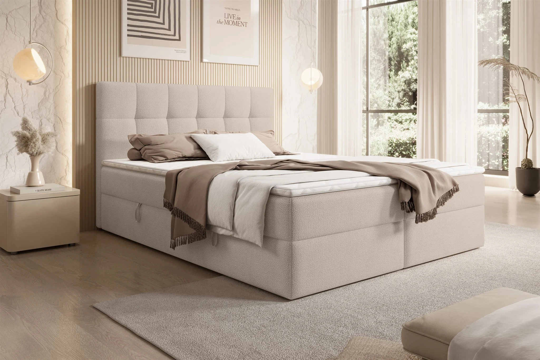 Boxspringbett Schlafzimmerbett ARTURO 120x200cm Stoff Freya Cappuccino - Fun Möbel