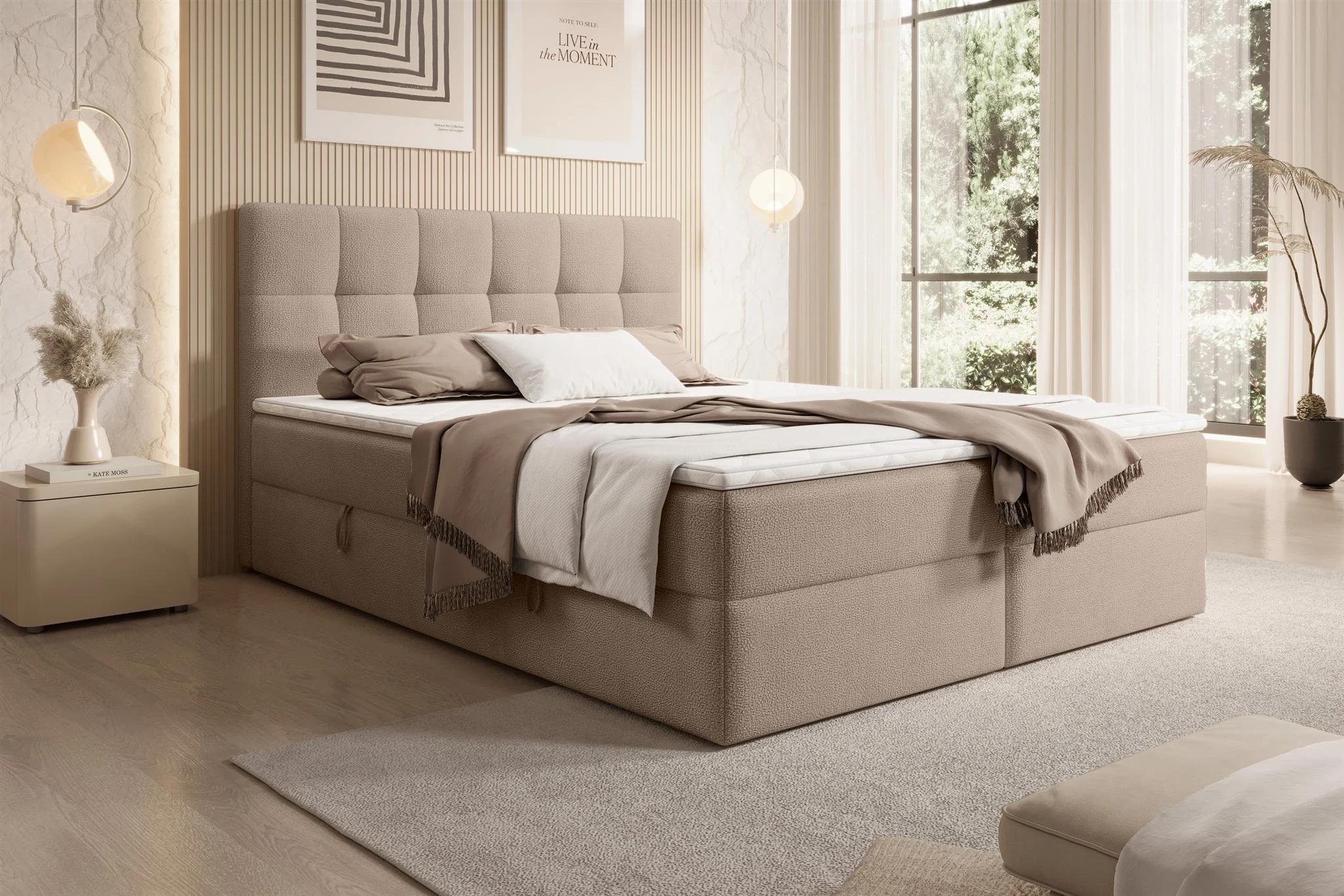 Boxspringbett Schlafzimmerbett ARTURO 180x200cm Stoff Freya Kakao - Fun Möbel