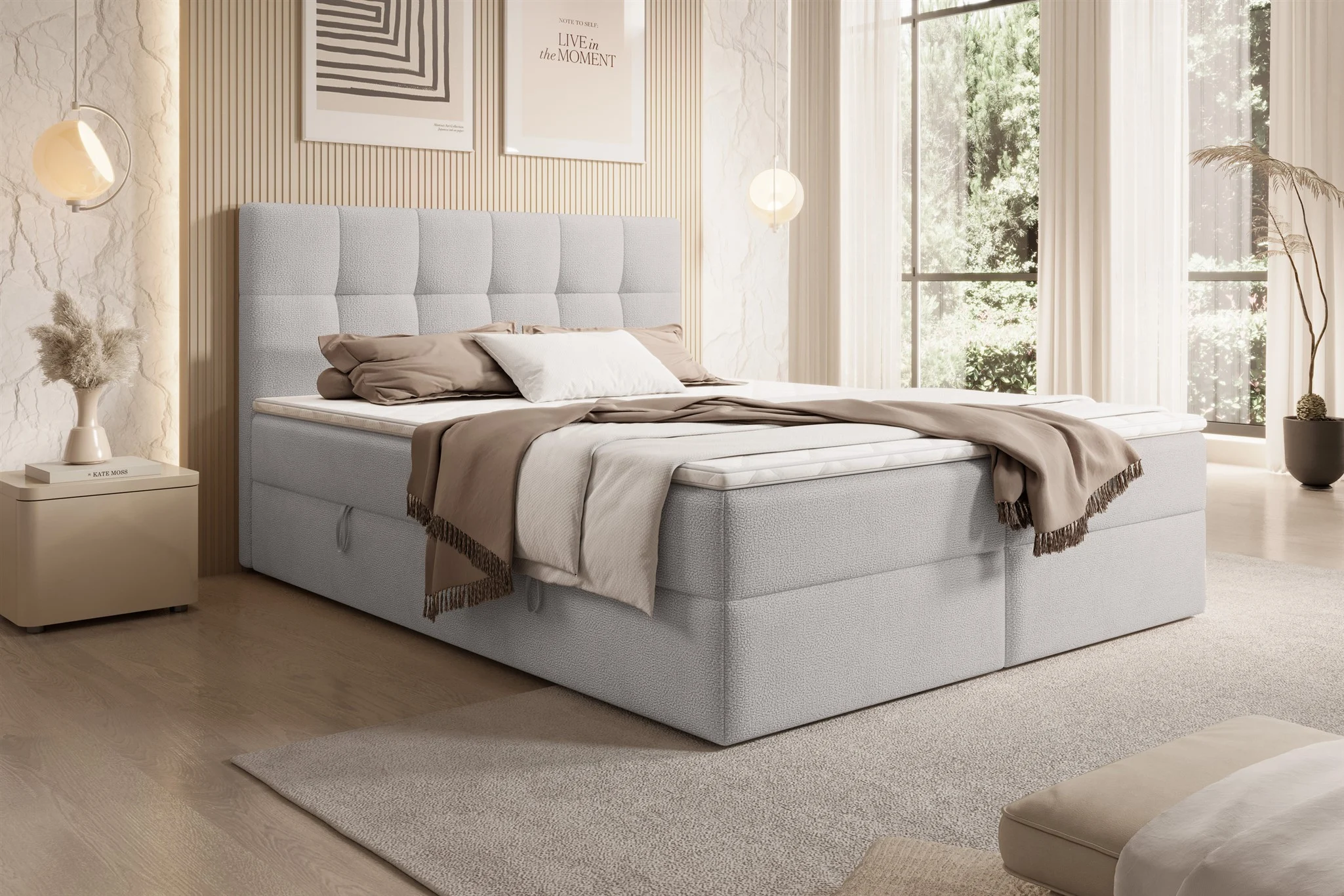 Boxspringbett Schlafzimmerbett ARTURO 180x200cm Stoff Freya Silbergrau - Fun Möbel