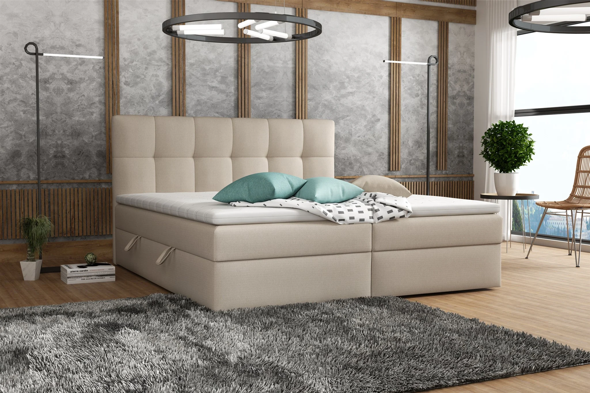 Boxspringbett Schlafzimmerbett ARTURO 140x200cm Stoff Soro Beige - Fun Möbel