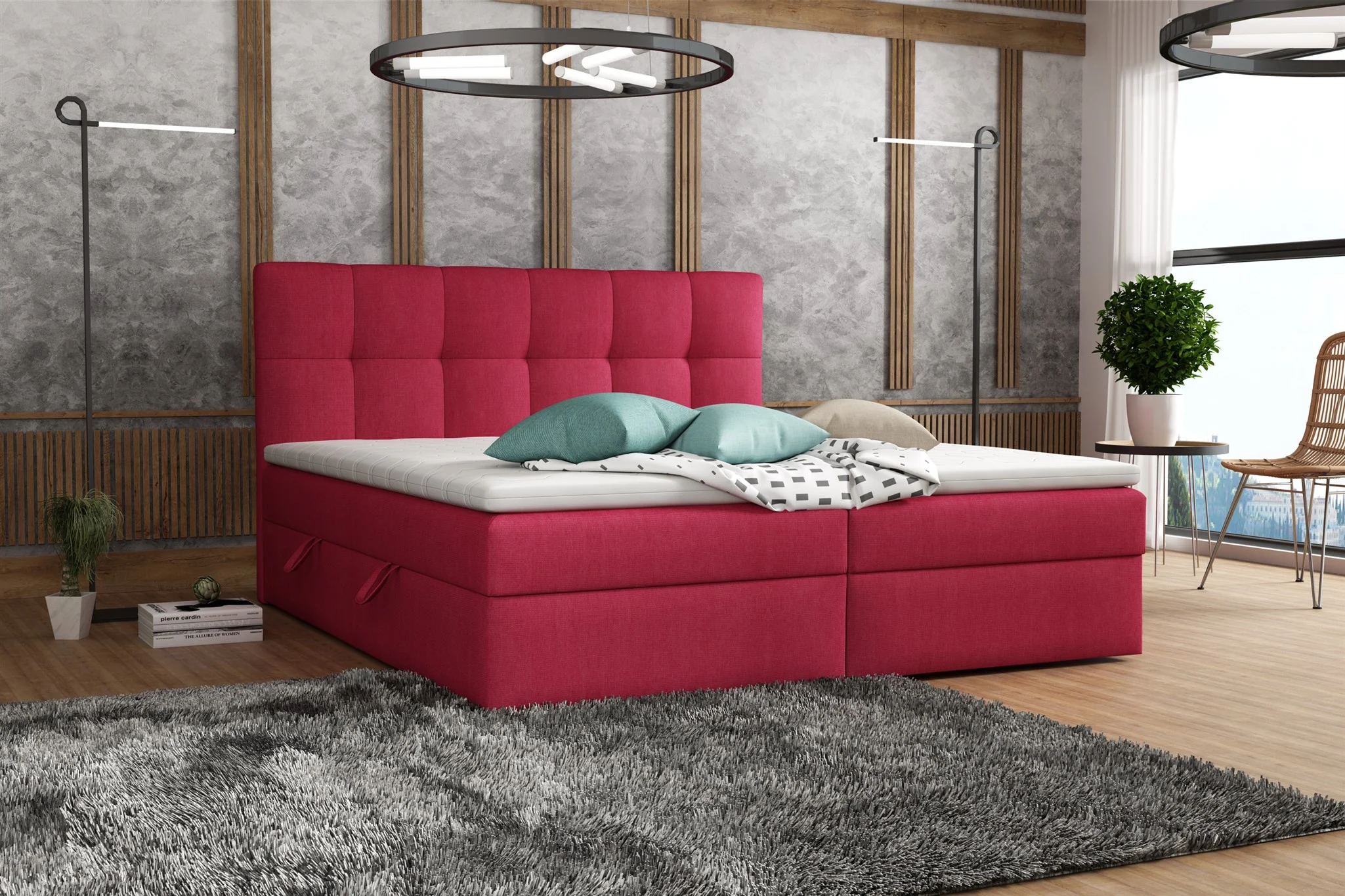 Boxspringbett Schlafzimmerbett ARTURO 120x200cm Stoff Soro Rot - Fun Möbel