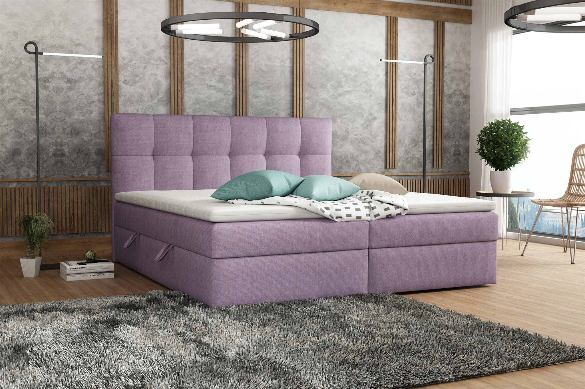 Boxspringbett Schlafzimmerbett ARTURO 120x200cm Stoff Soro Violett - Fun Möbel