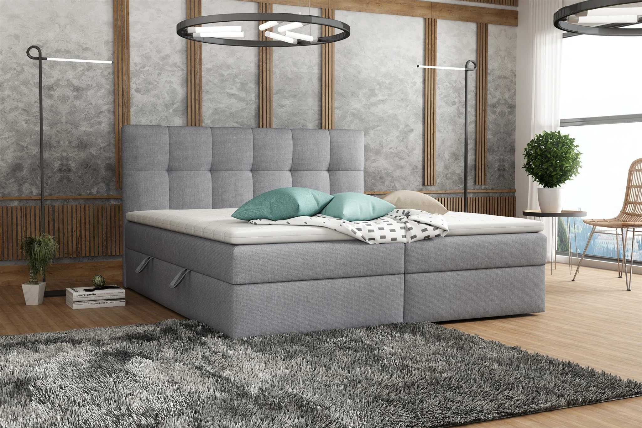 Boxspringbett Schlafzimmerbett ARTURO 120x200cm Stoff Soro Grau - Fun Möbel