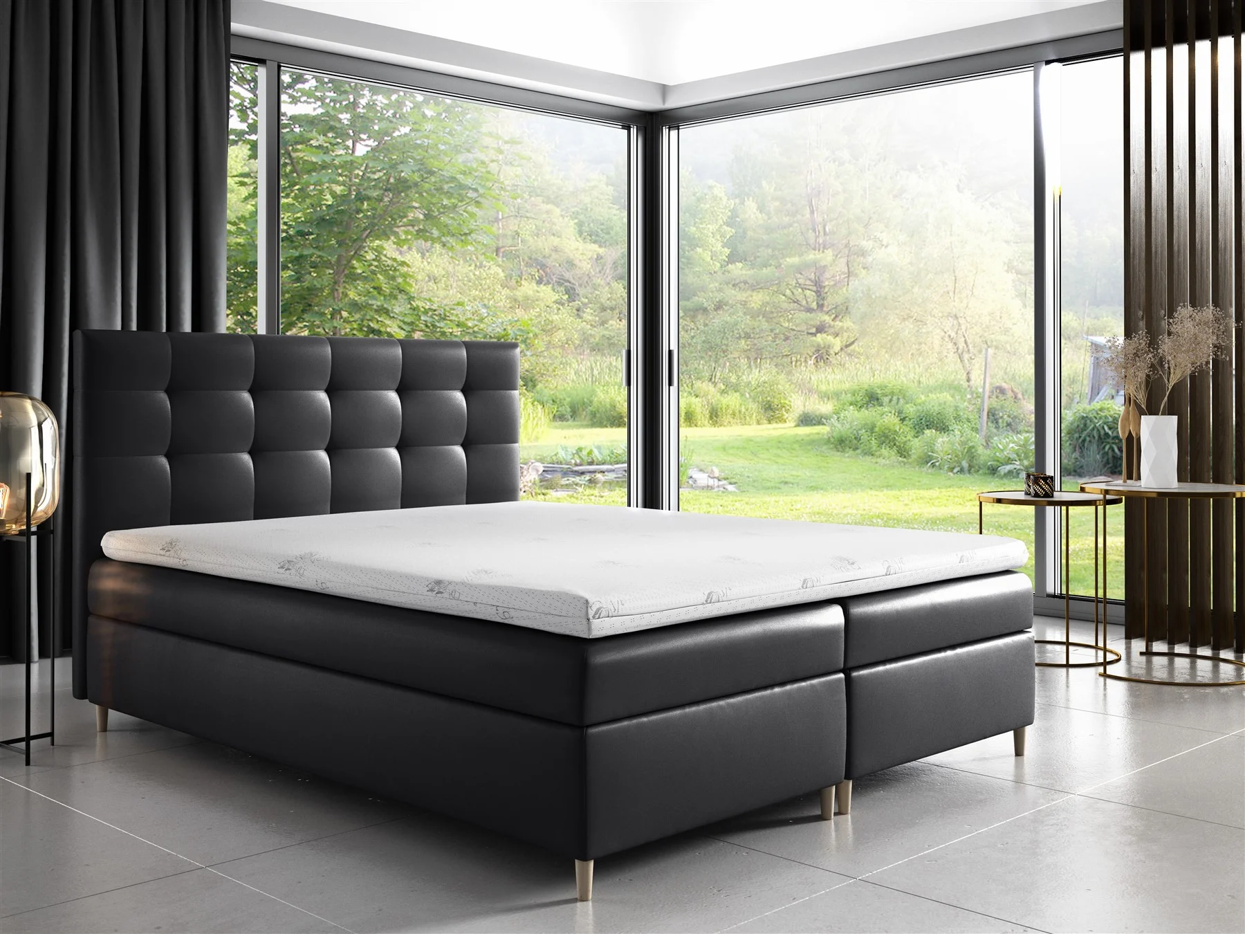 Boxspringbett Schlafzimmerbett ARVID 120x200cm Kunstleder Schwarz - Fun Moebel