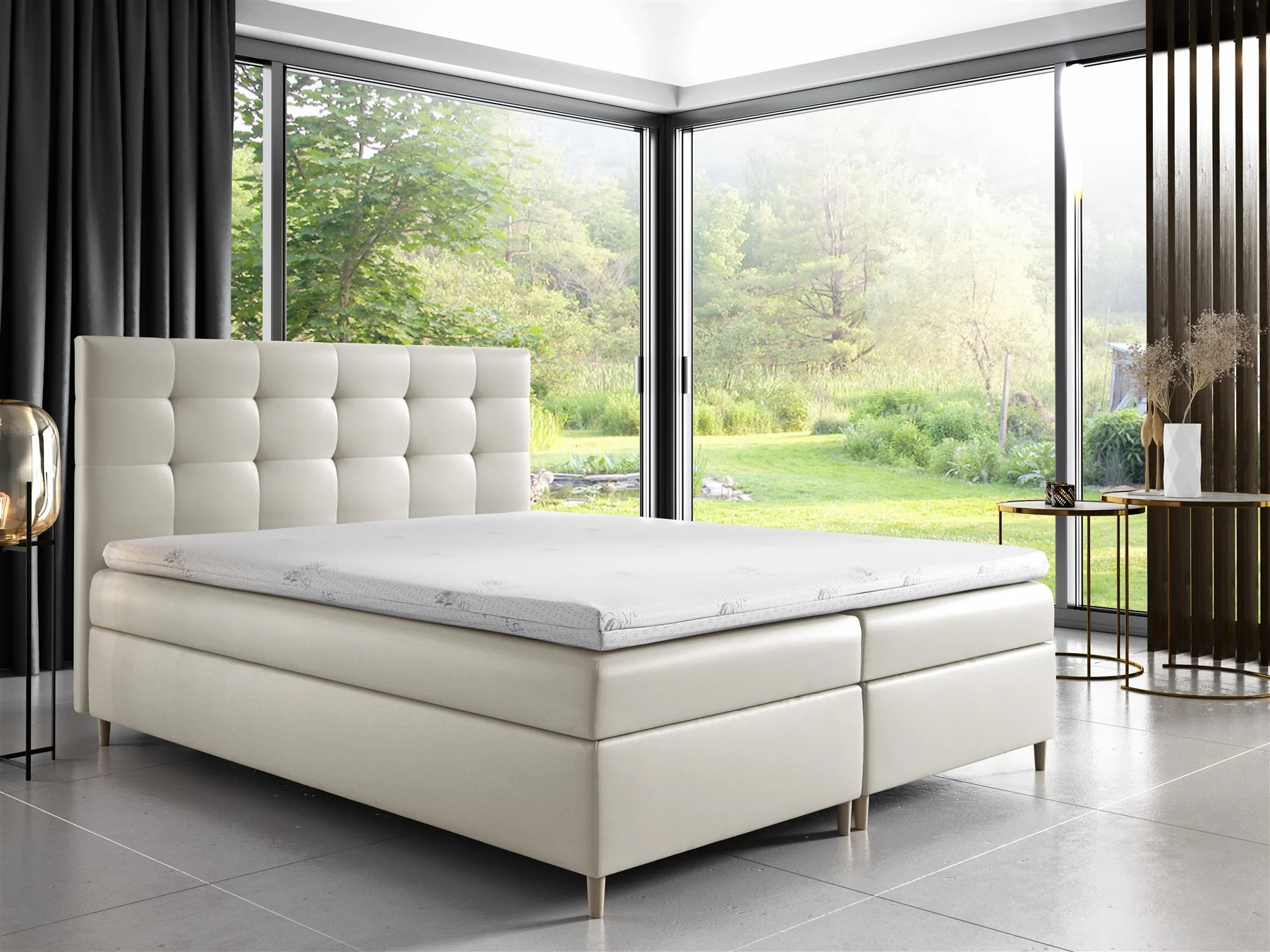 Boxspringbett Schlafzimmerbett ARVID 120x200cm Kunstleder Creme - Fun Moebel