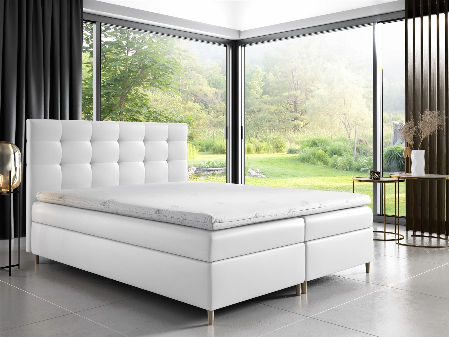 Boxspringbett Schlafzimmerbett ARVID 120x200cm Kunstleder Weiss - Fun Moebel