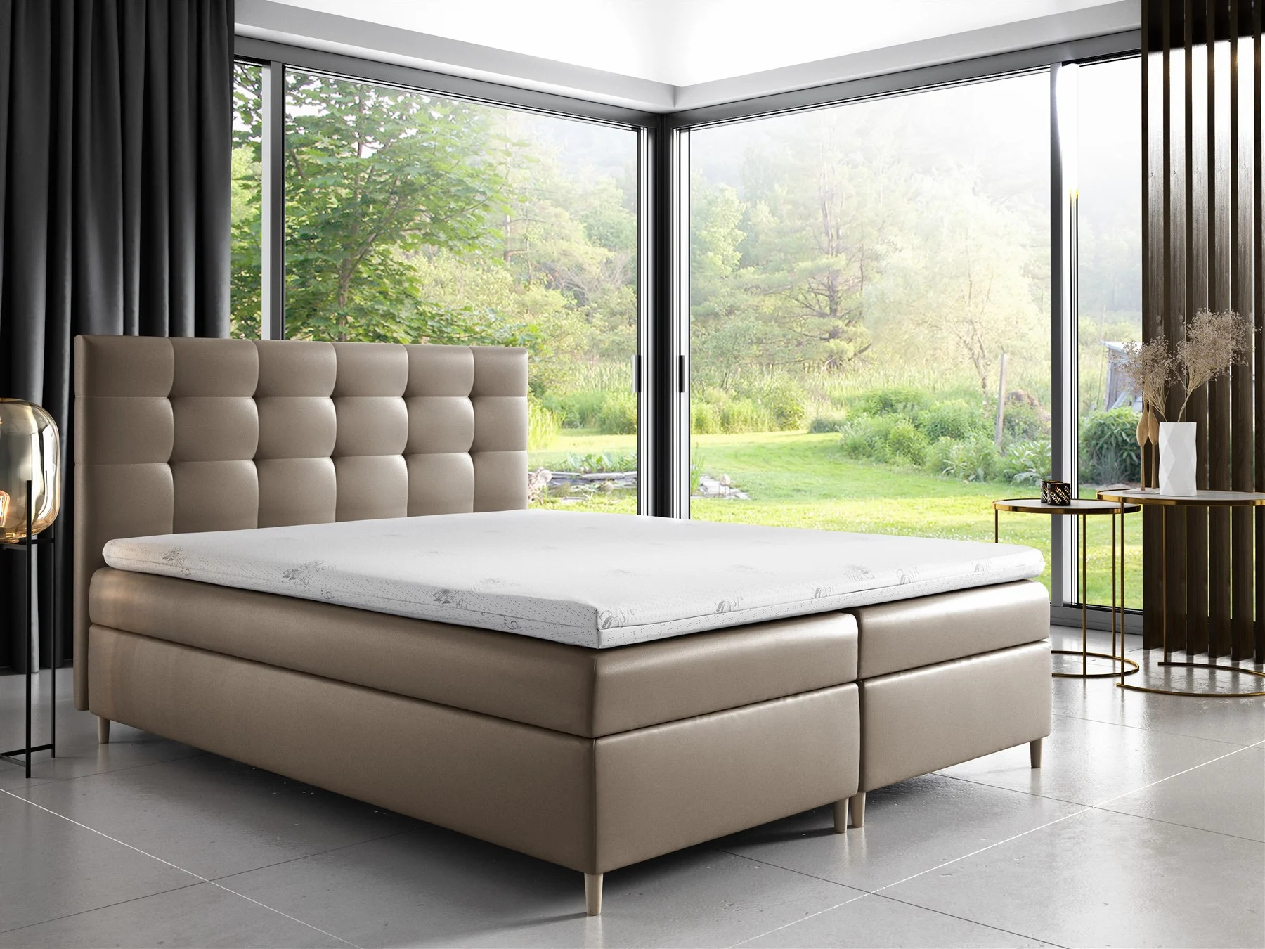 Boxspringbett Schlafzimmerbett ARVID 120x200cm Kunstleder Cappuccino - Fun Moebel