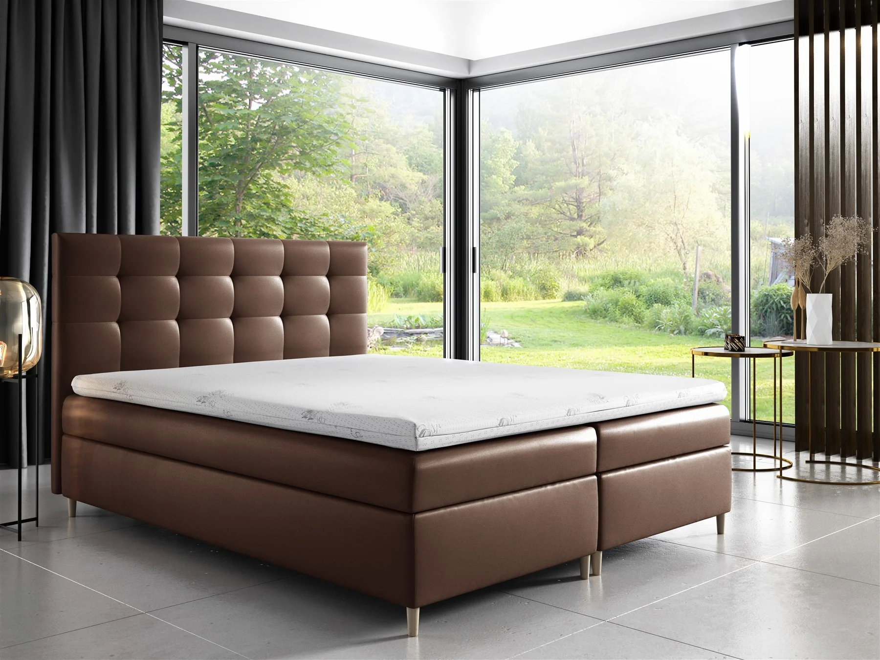 Boxspringbett Schlafzimmerbett ARVID 120x200cm Kunstleder Braun - Fun Moebel