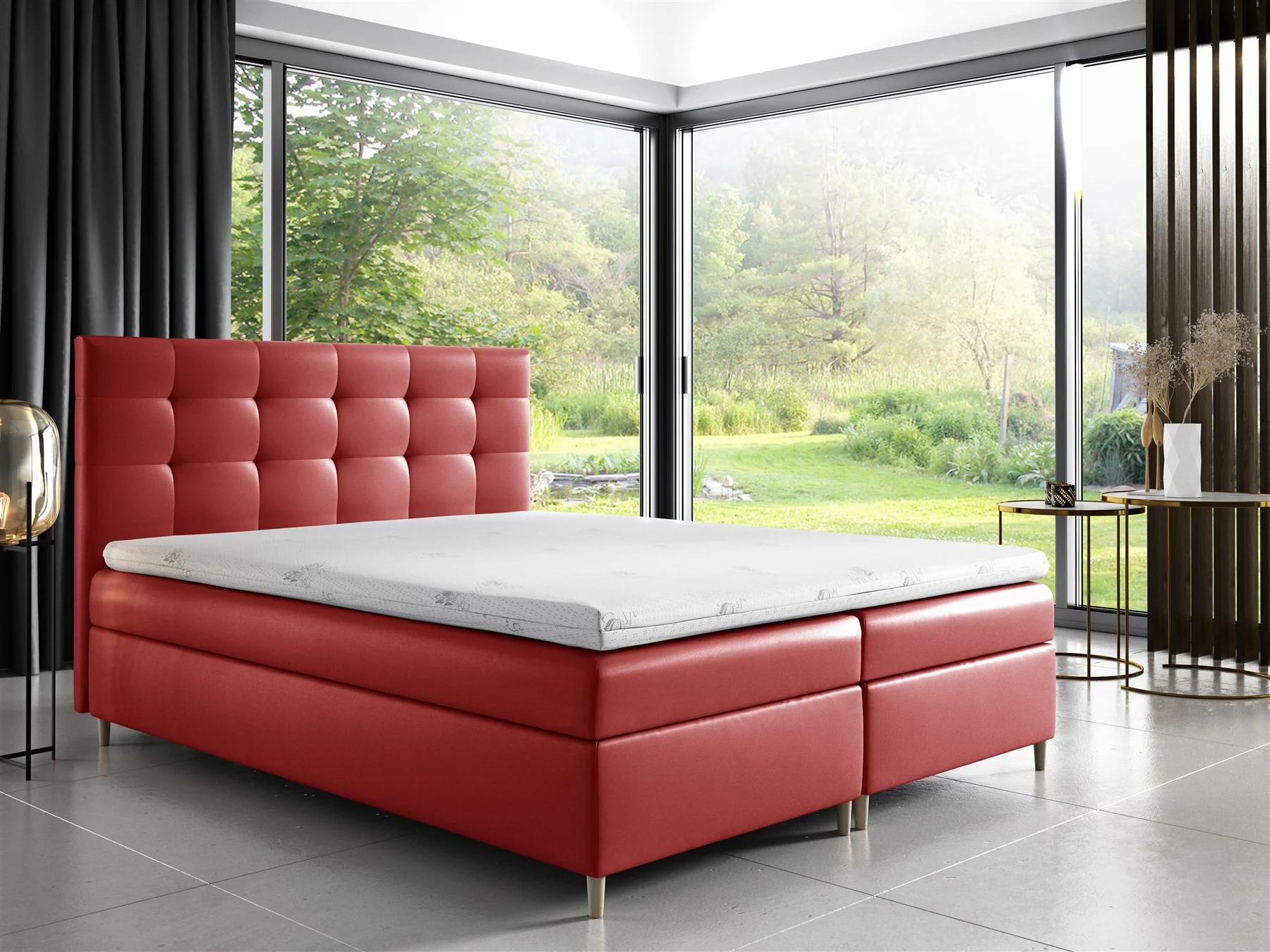 Boxspringbett Schlafzimmerbett ARVID 120x200cm Kunstleder Rot - Fun Moebel