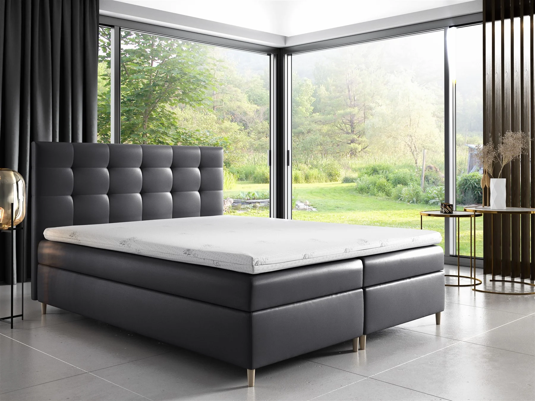 Boxspringbett Schlafzimmerbett ARVID 120x200cm Kunstleder Anthrazit - Fun Moebel