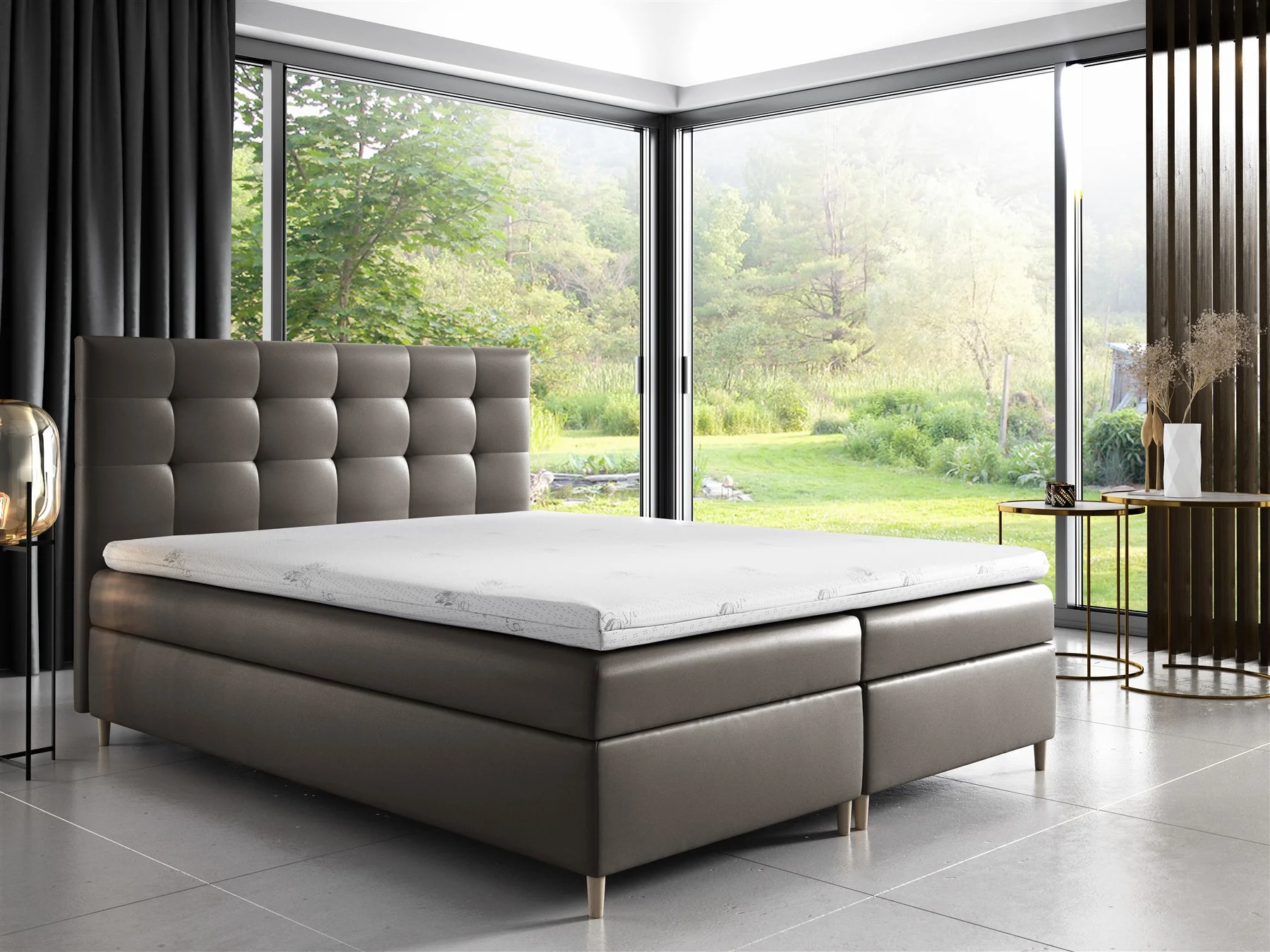 Boxspringbett Schlafzimmerbett ARVID 120x200cm Kunstleder Grau - Fun Moebel