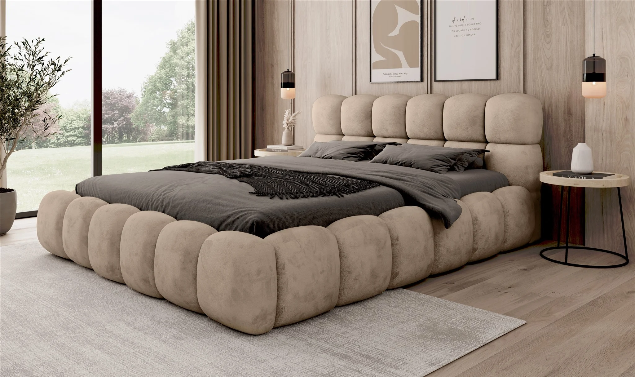 Polsterbett Bett AURELIA 140x200cm in Stoff Aprodite Beige - Fun Möbel