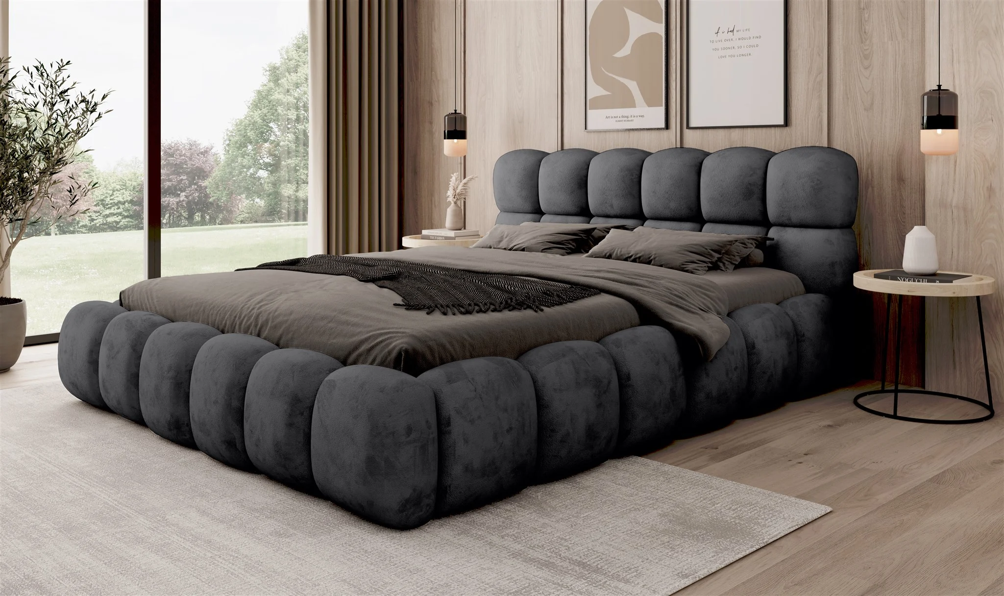 Polsterbett Bett AURELIA 140x200cm in Stoff Aprodite Schwarz - Fun Möbel